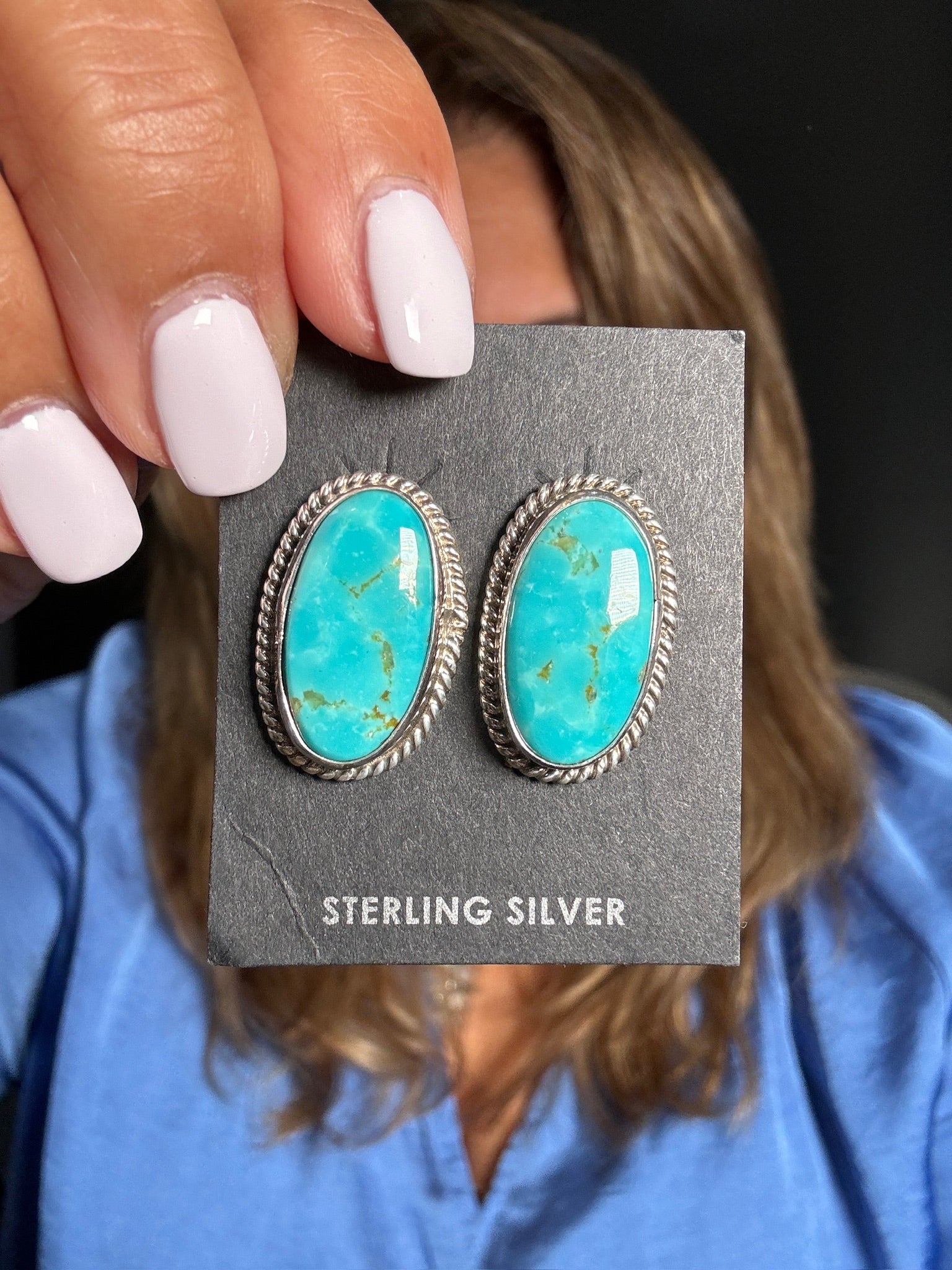 Kingman Blue Turquoise Sterling Silver Earrings | Ulka Rocks