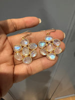 Rainbow White Moonstone Gold Flower Earrings | Ulka Rocks