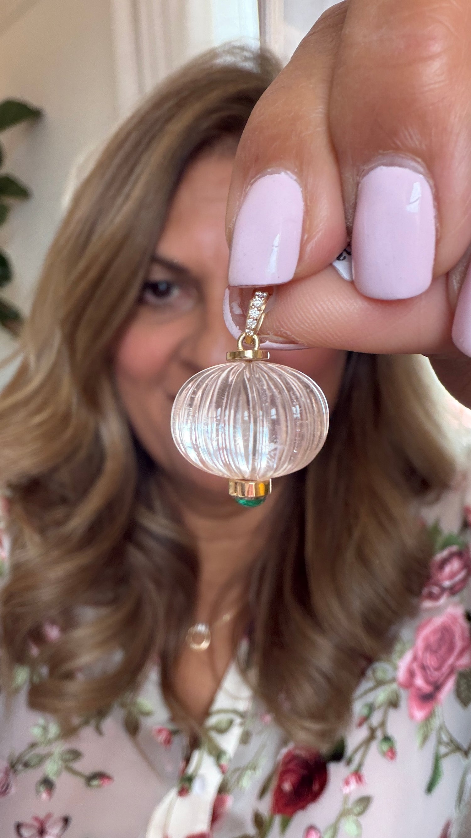 14k Yellow Gold Pendant With Morganite And Emerald