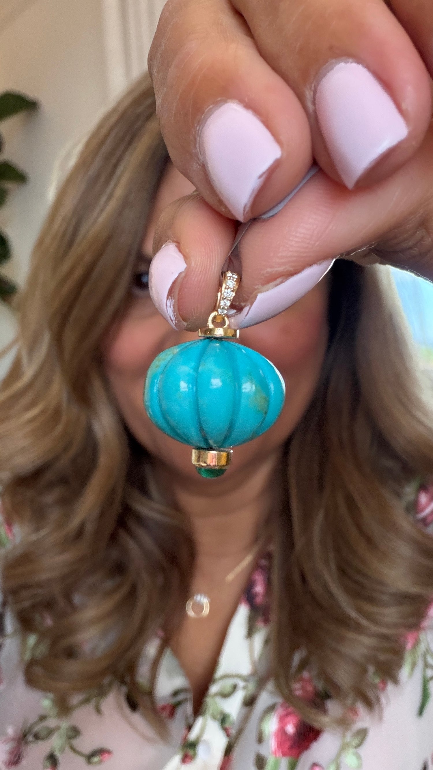 14k Yellow Gold Pendant With Turquoise And Emerald