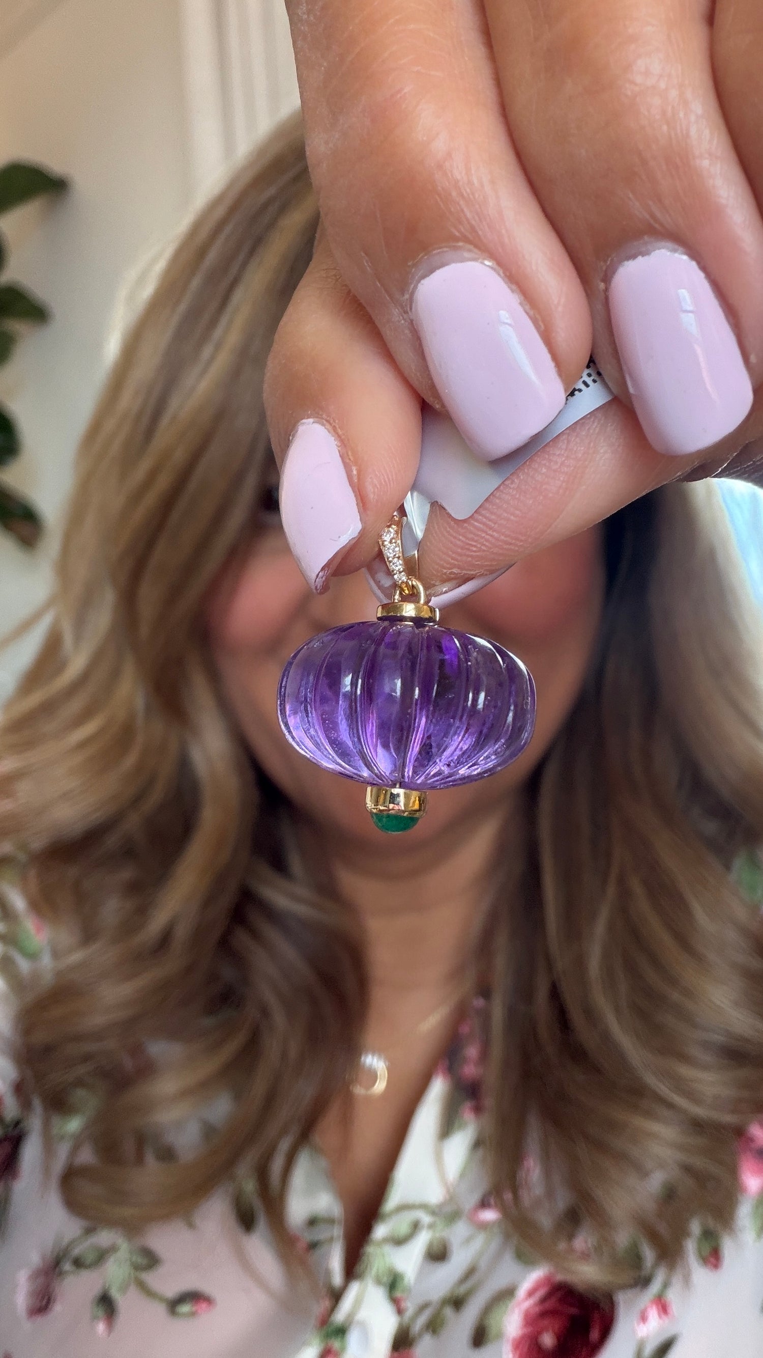 14k Yellow Gold Pendant With Amethyst And Emerald