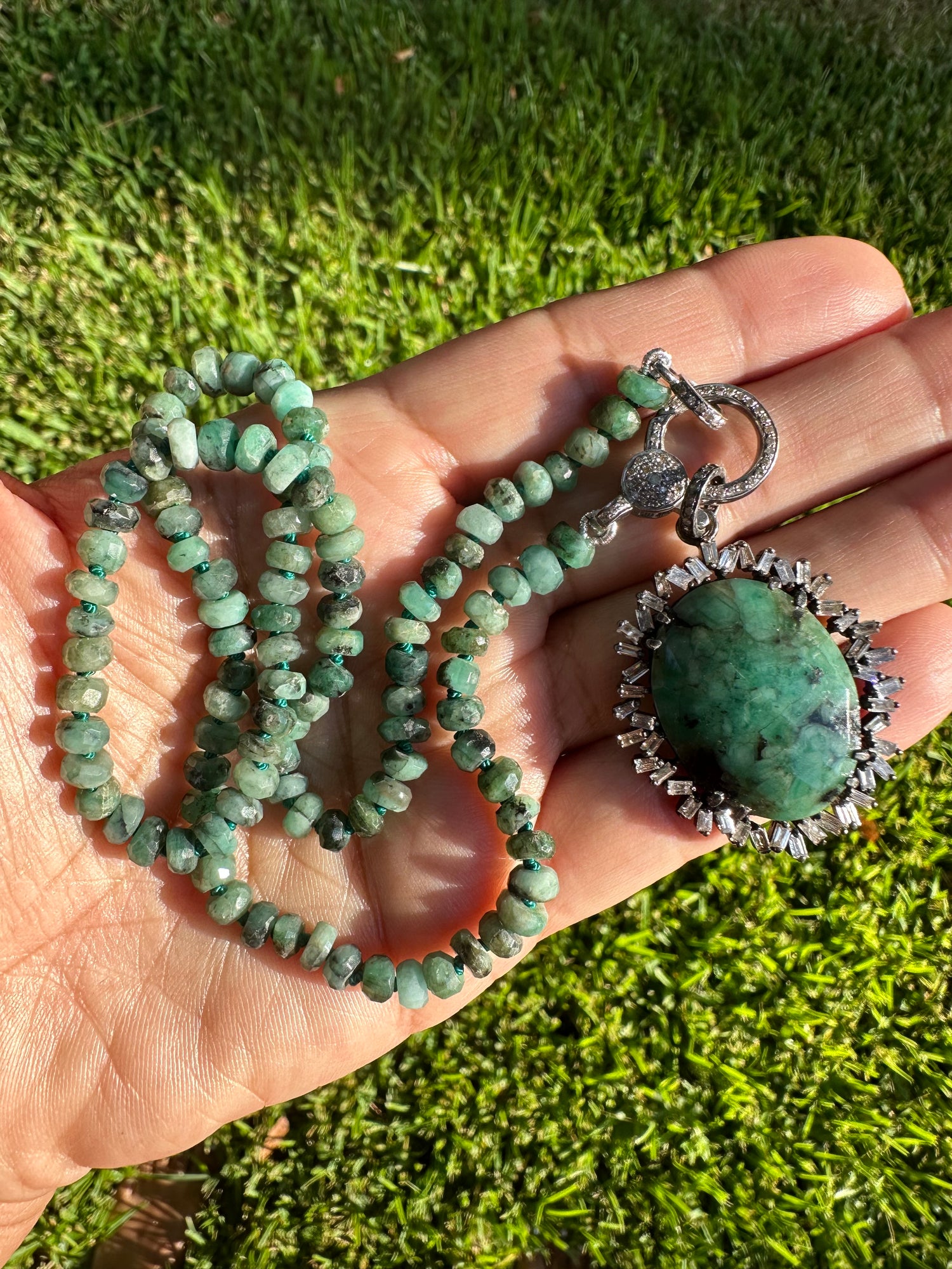 Diamond and Emerald necklace pendant combo in Sterling Silver by Ulka Rocks