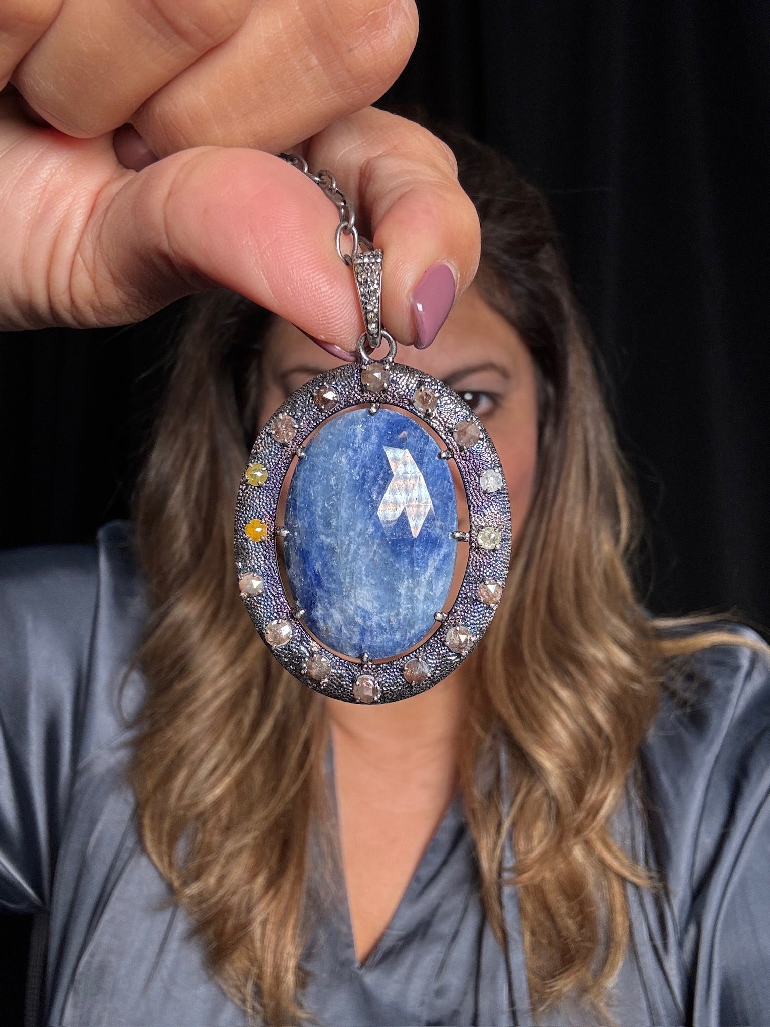 Blue Sapphire Diamond Pendant with Chain | Ulka Rocks