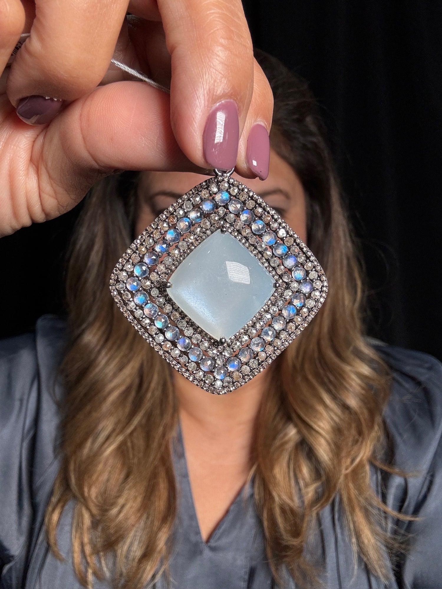 Blue Moonstone and Diamond Pendant | Ulka Rocks