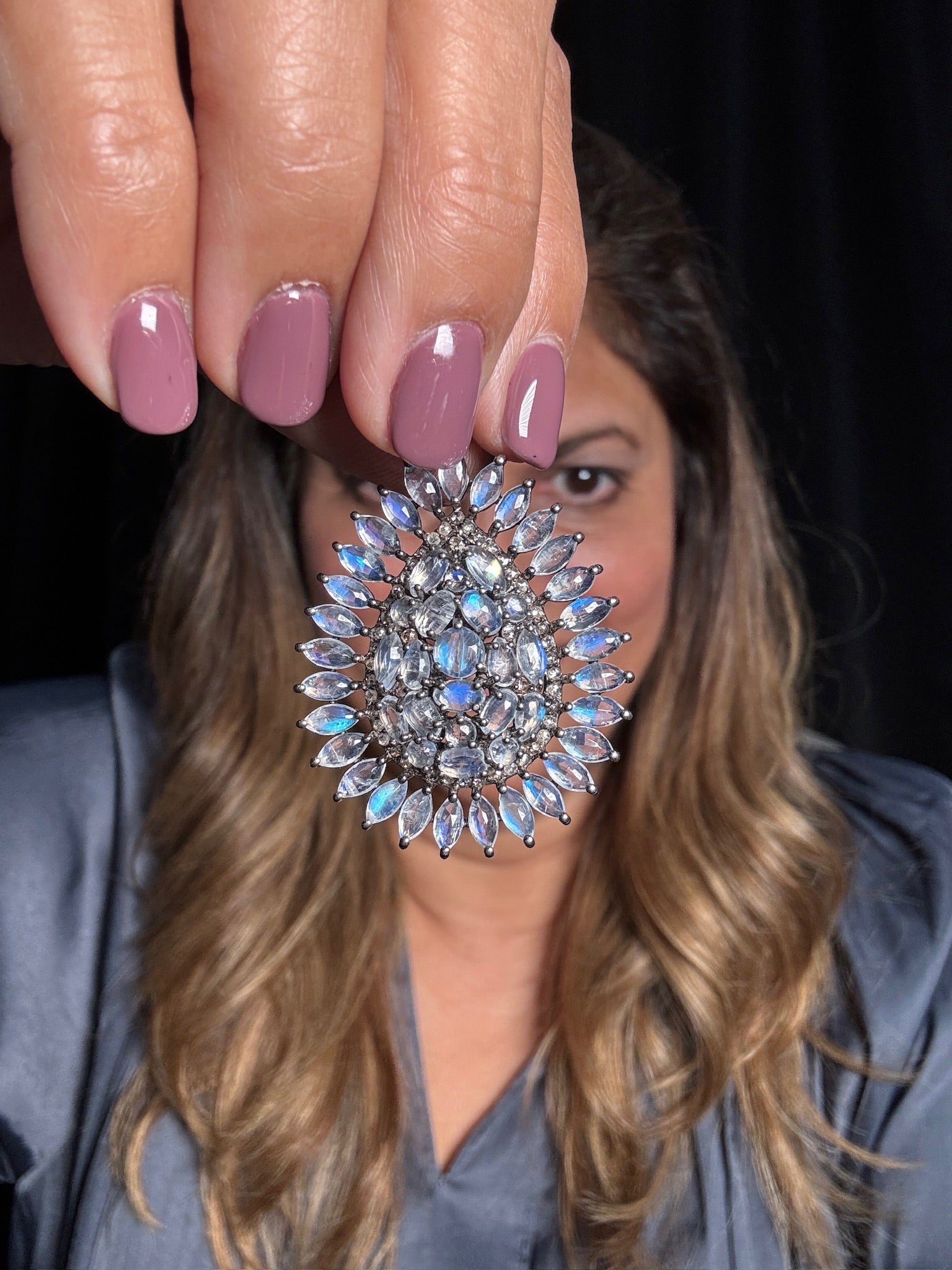 Blue Moonstone & Diamond Sterling Silver Halo | Ulka Rocks