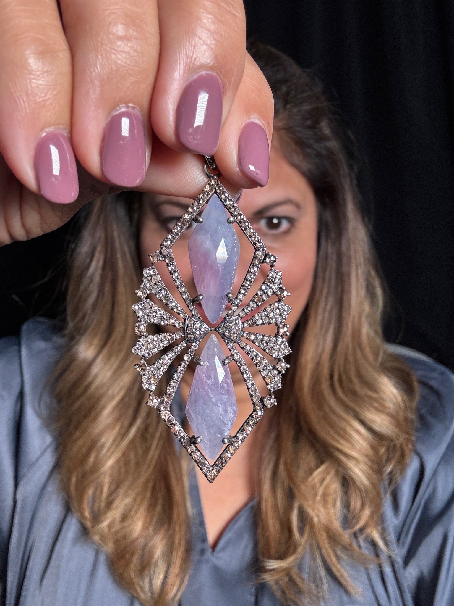 Purple Purple Sapphire Diamond Marquis Pendant | Ulka Rocks