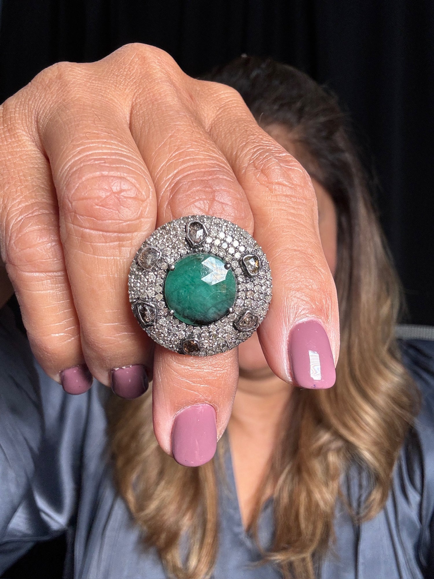 Diamond and Emerald ring in Sterling Silver by Ulka Rocks