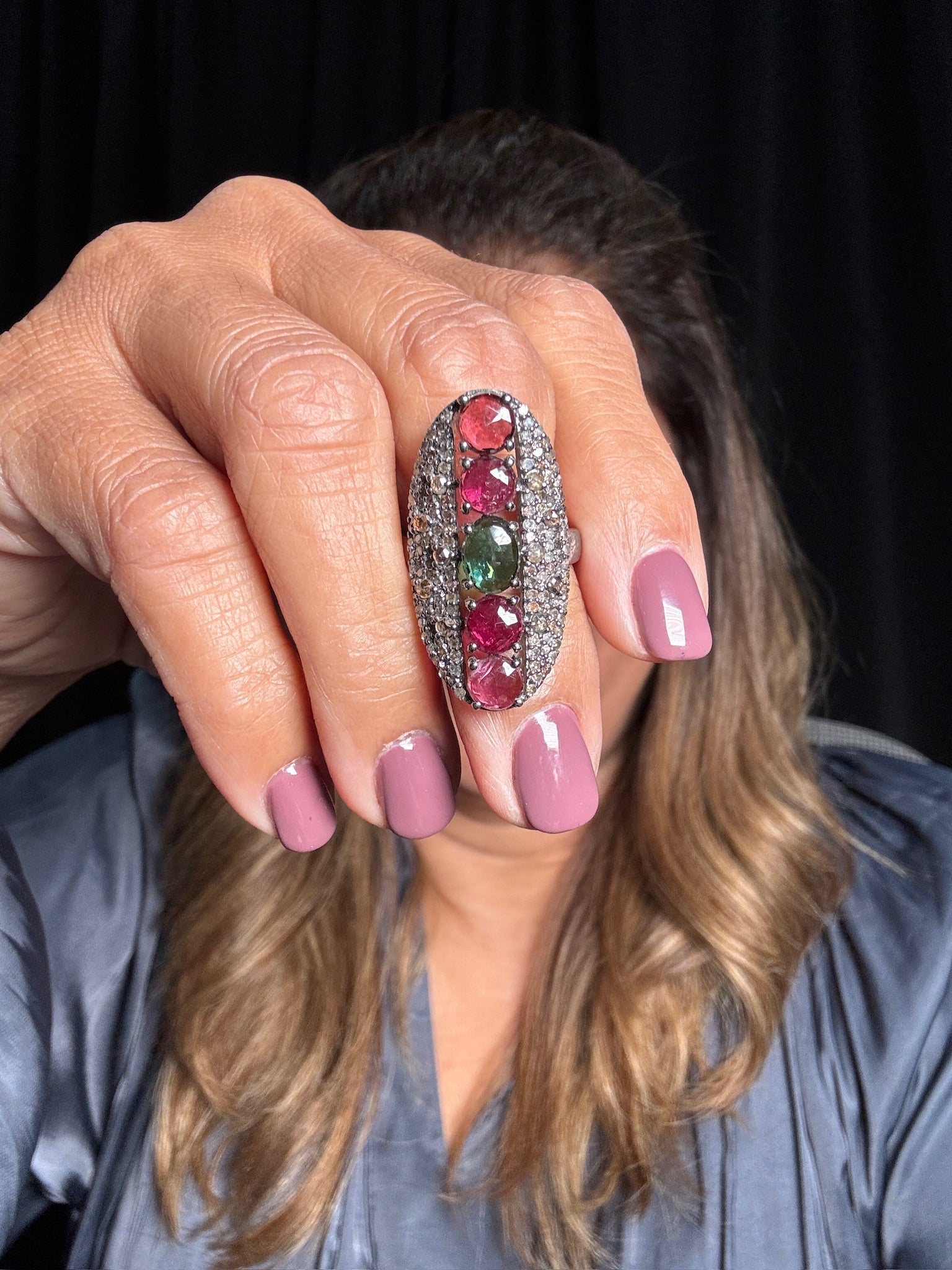 Pink Tourmaline & Diamond Sterling Silver Ring | Ulka Rocks