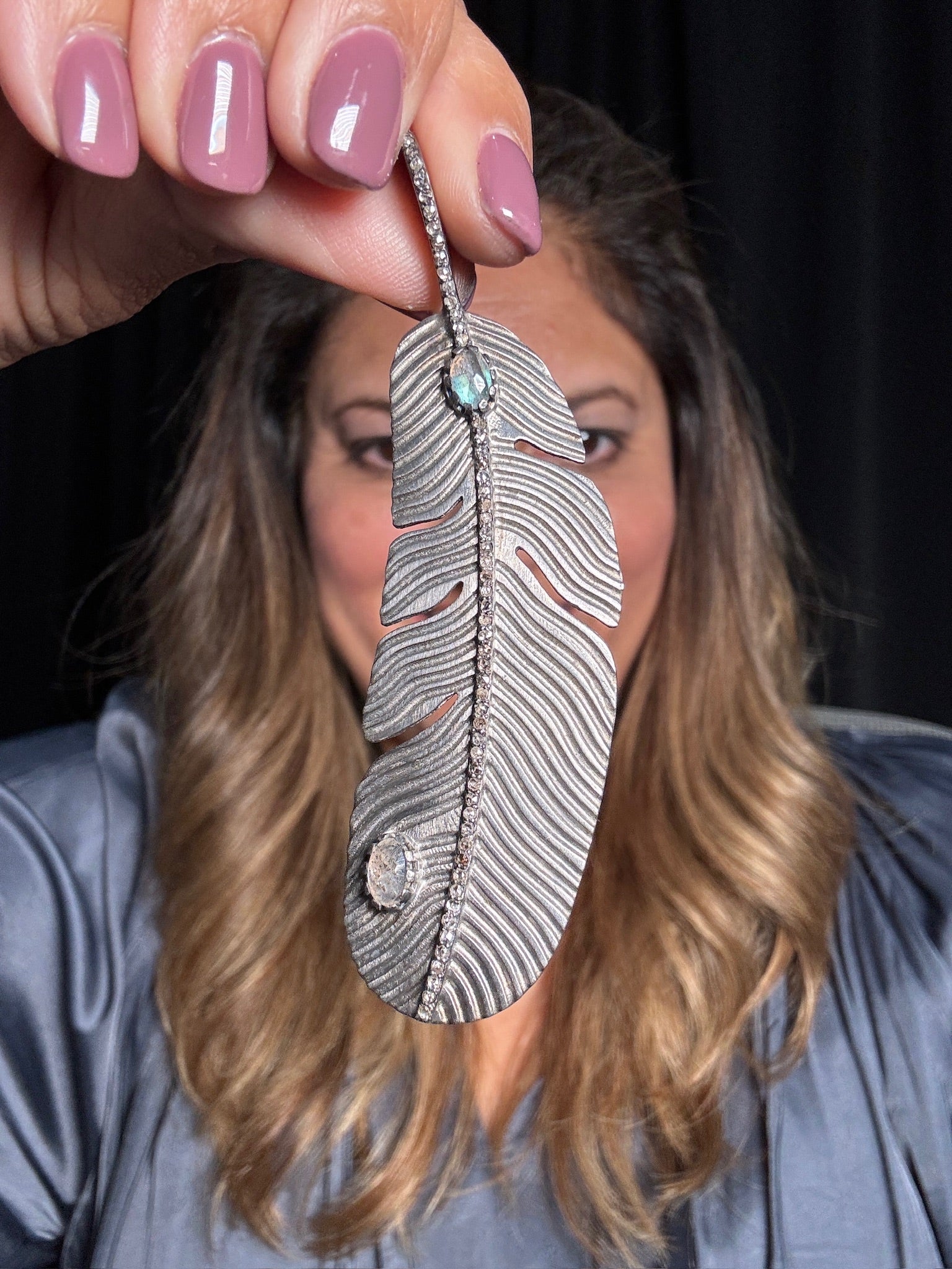 Feather Pendant - Green Labradorite | Ulka Rocks
