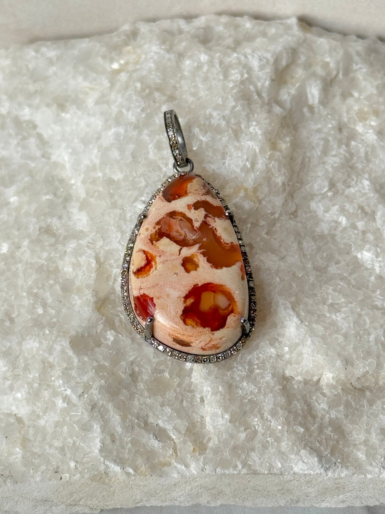 Rare Mexican Fire Orange Opal Diamond Pendant | Ulka Rocks