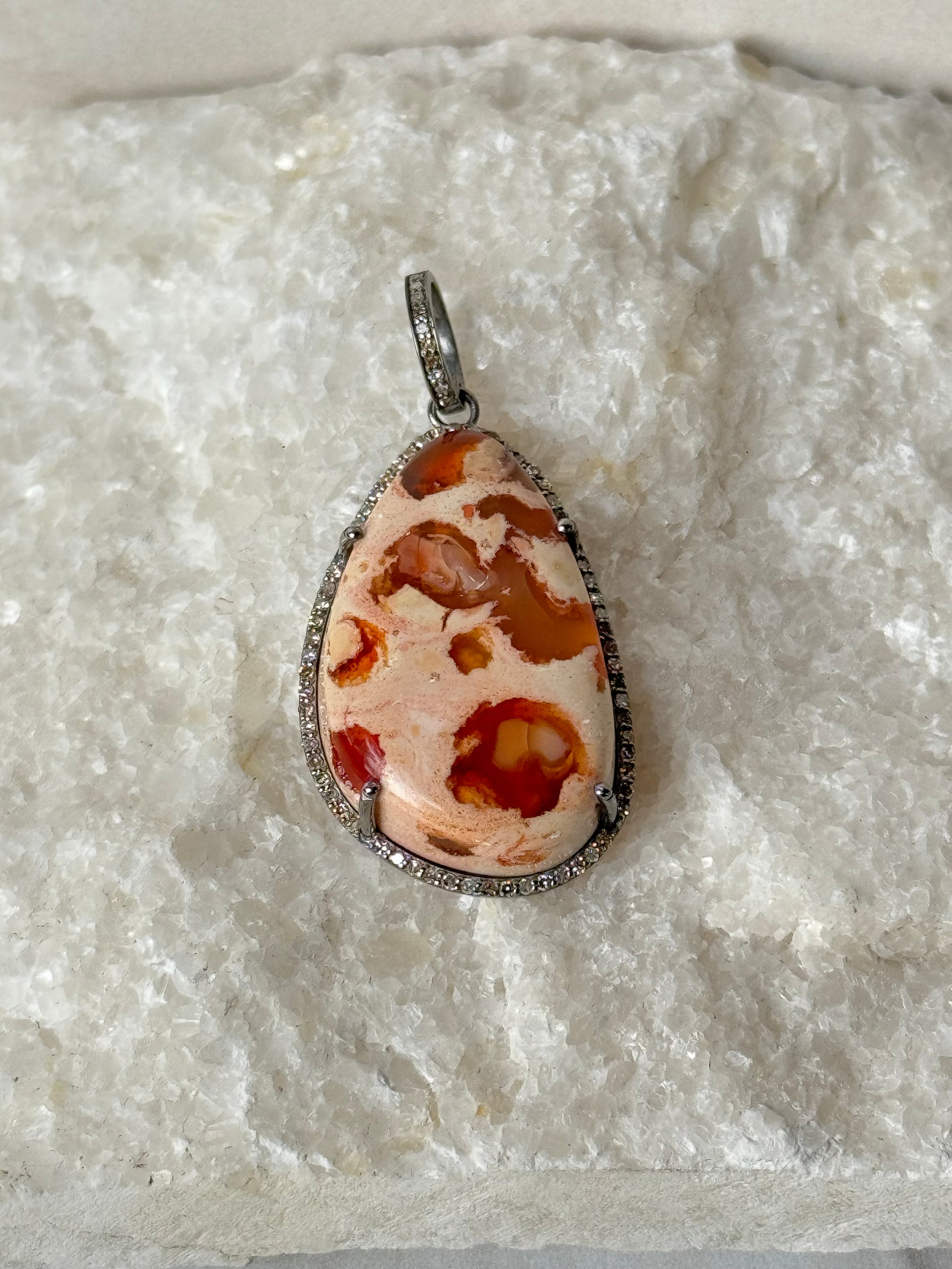 Rare Mexican Fire Orange Opal Diamond Pendant | Ulka Rocks