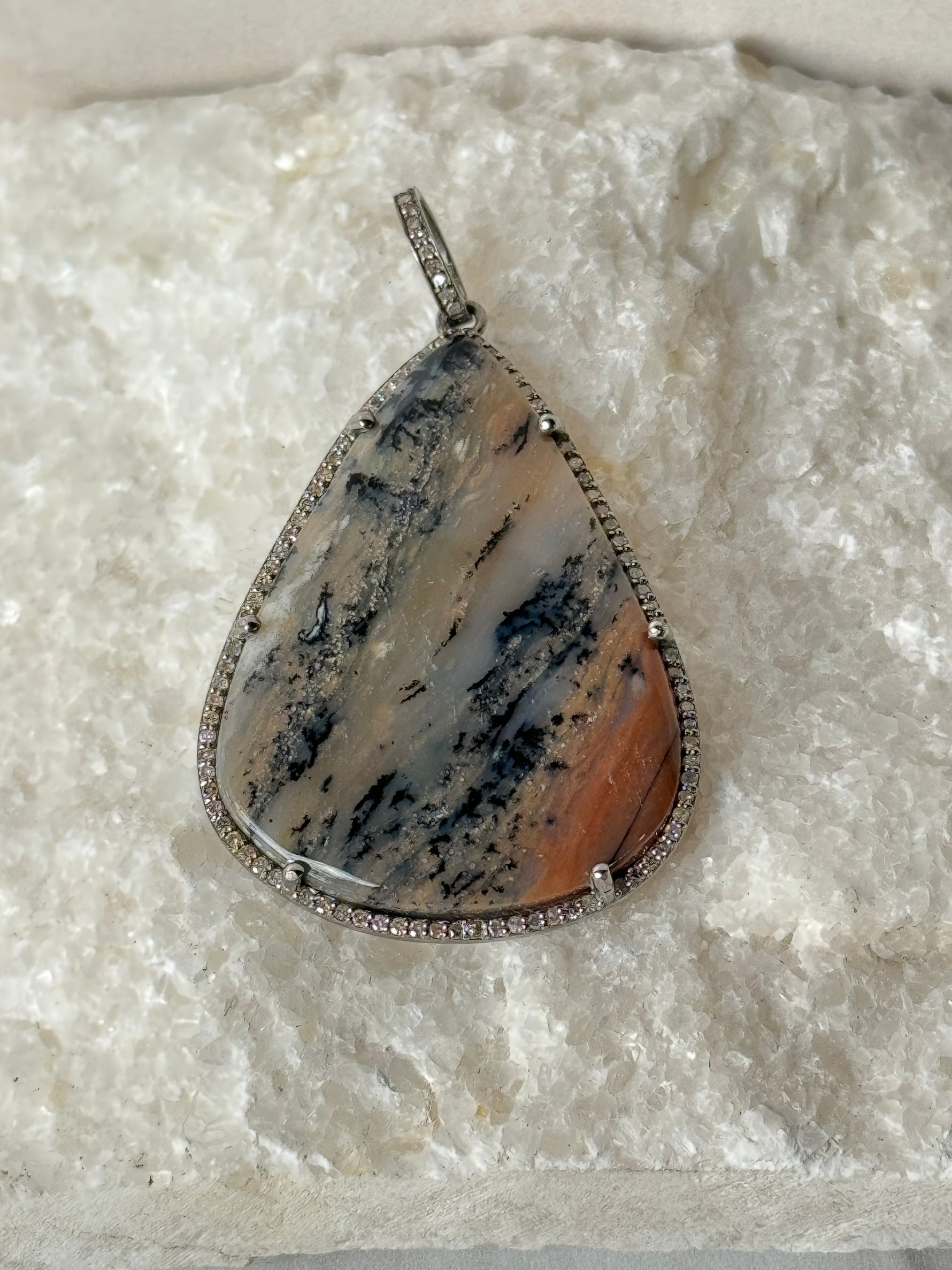 Honey Dendrite Orange Opal Diamond Pendant | Ulka Rocks