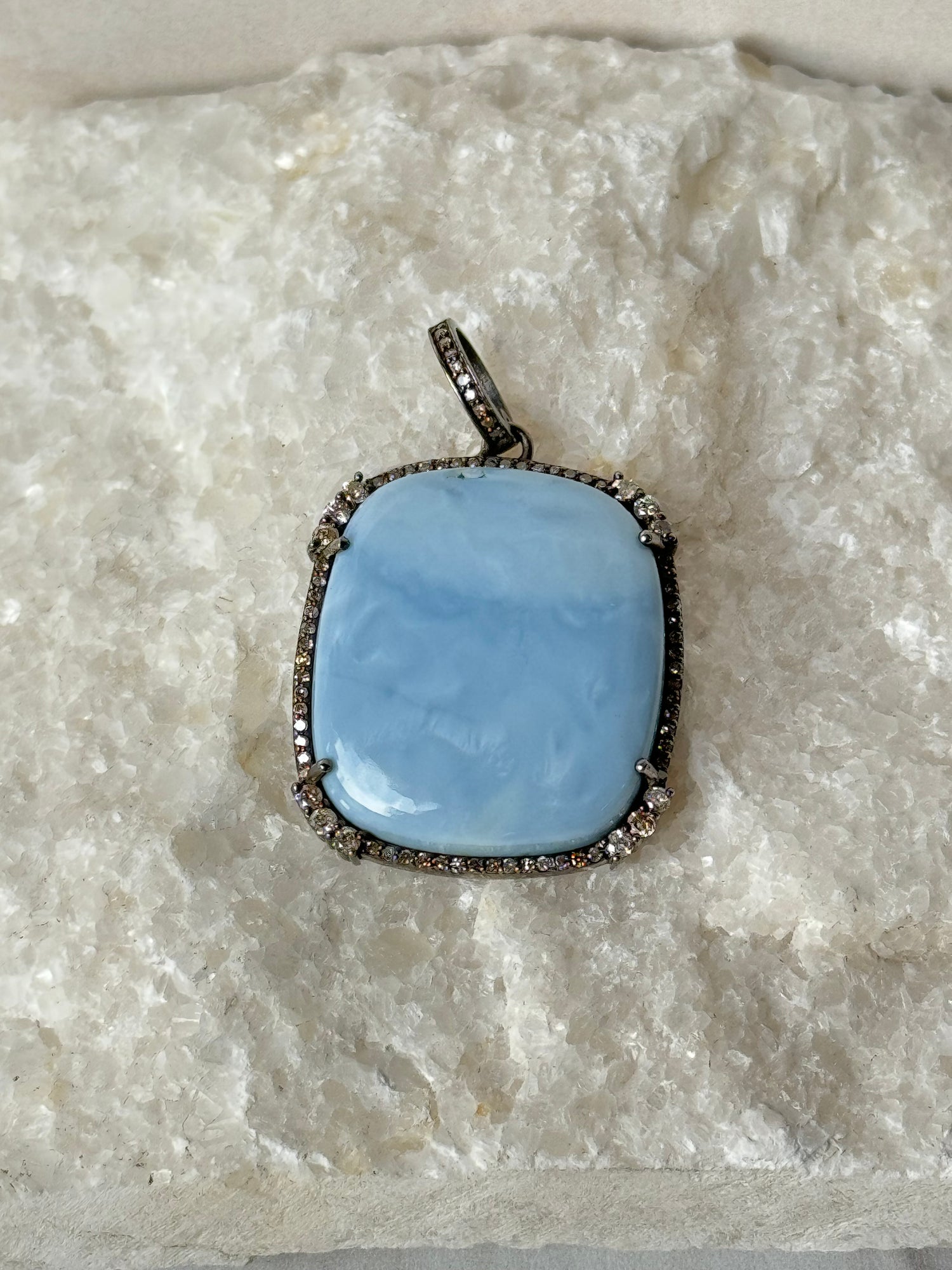 Light Blue Owyhee Blue Opal Diamond Pendant | Ulka Rocks