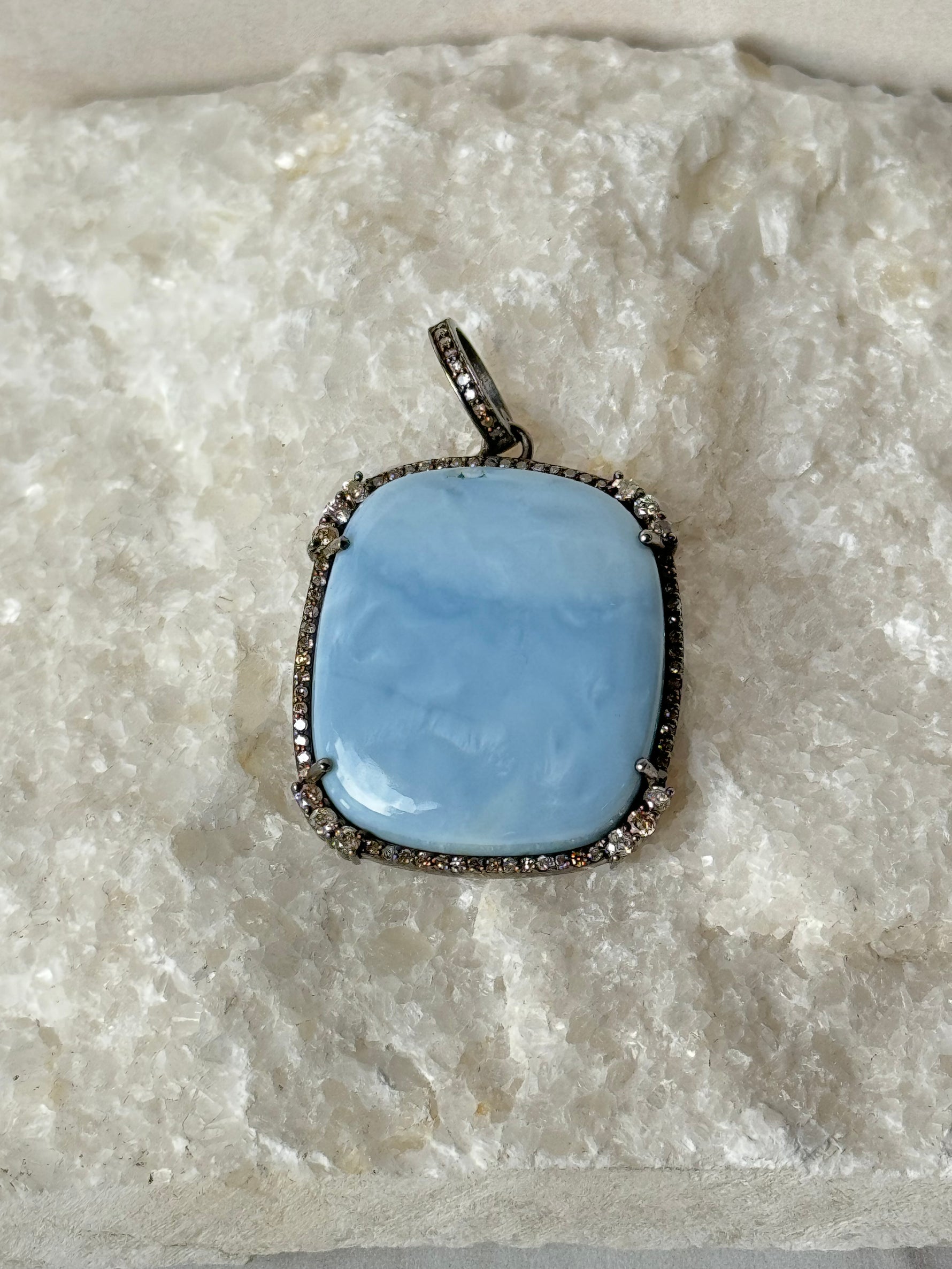 Light Blue Owyhee Blue Opal Diamond Pendant | Ulka Rocks