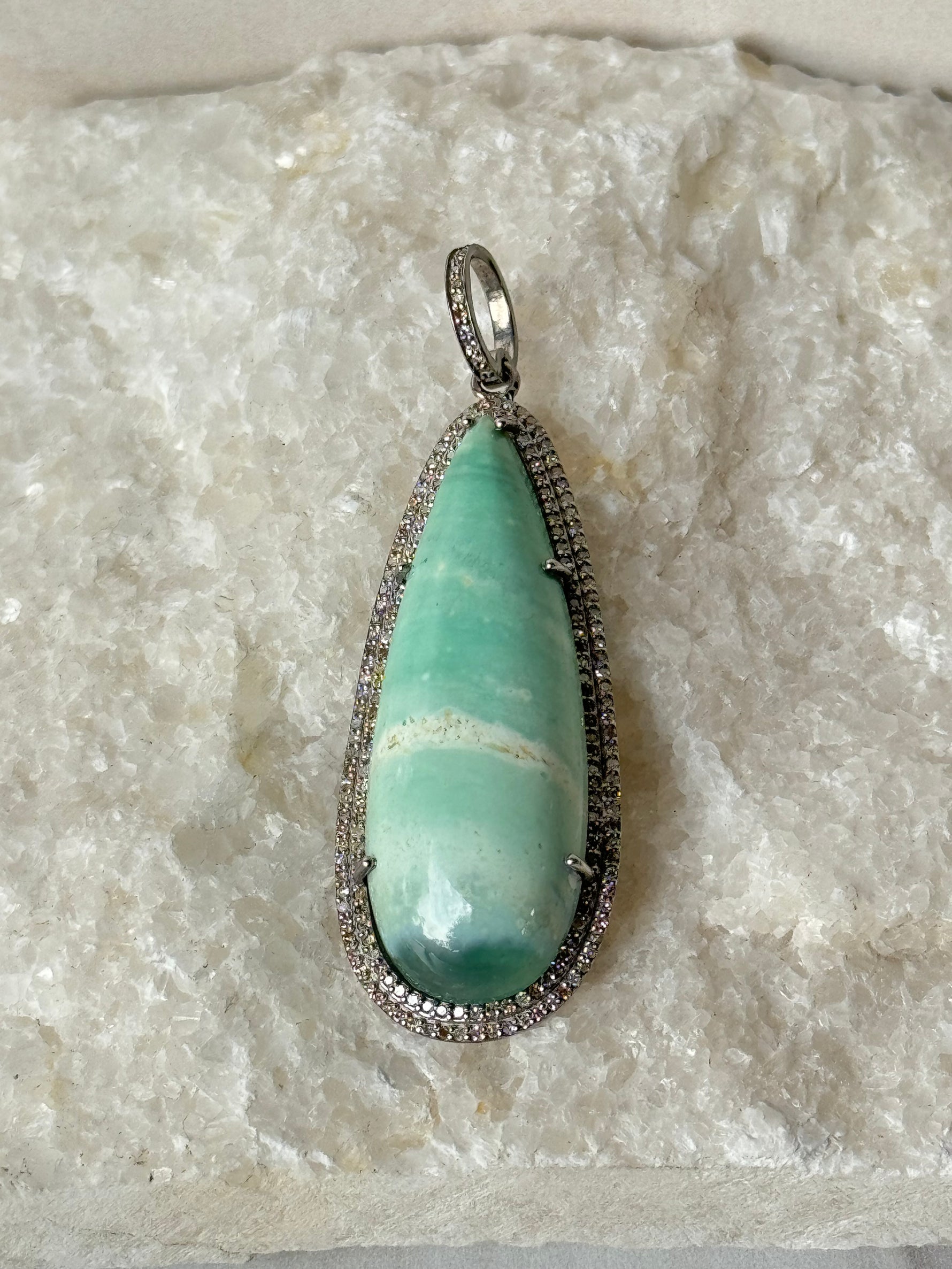 Light Green Green Opal Diamond Pendant | Ulka Rocks
