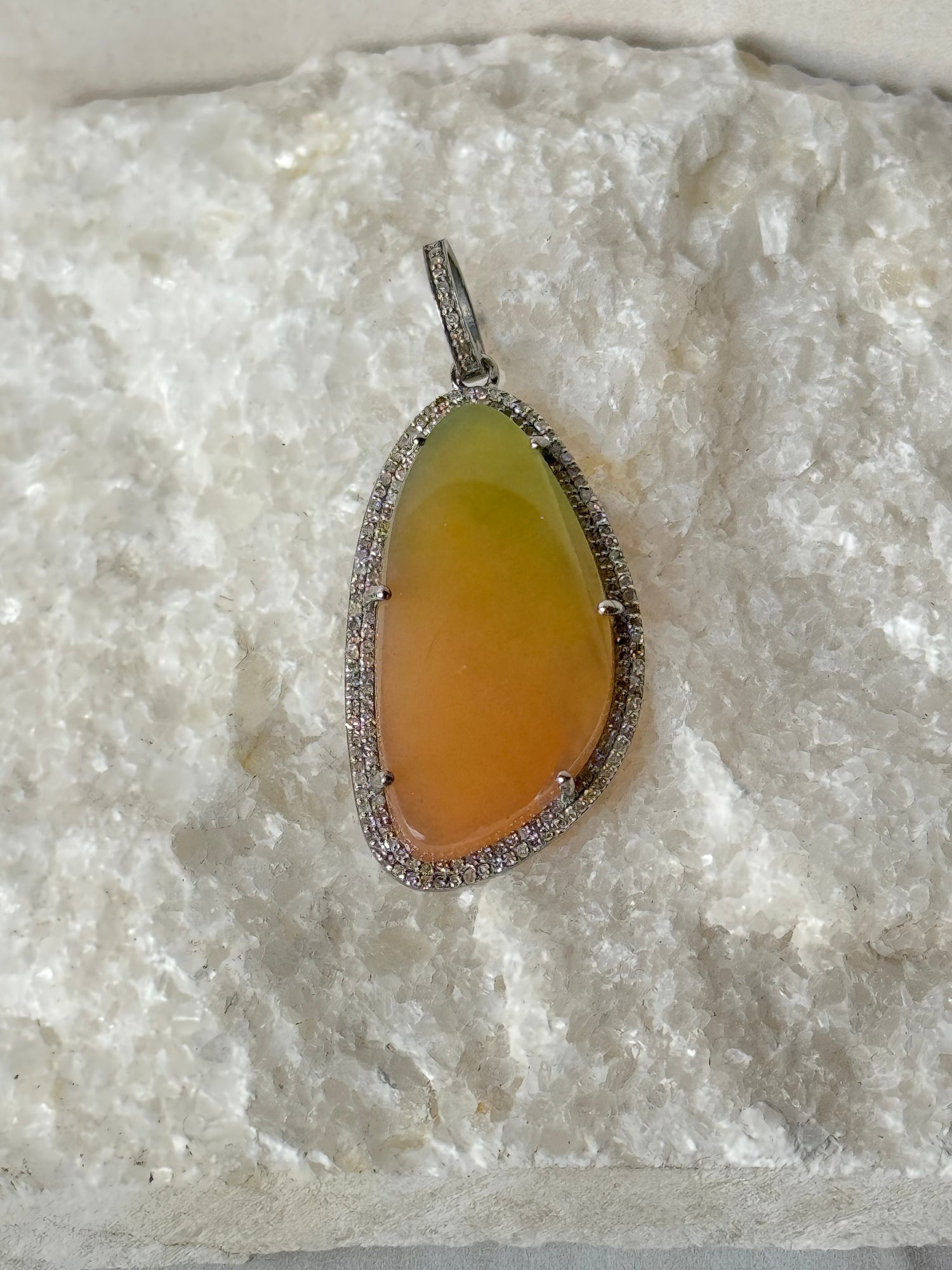 Rare Hydrogrossular Orange Garnet Diamond Pendant | Ulka Rocks