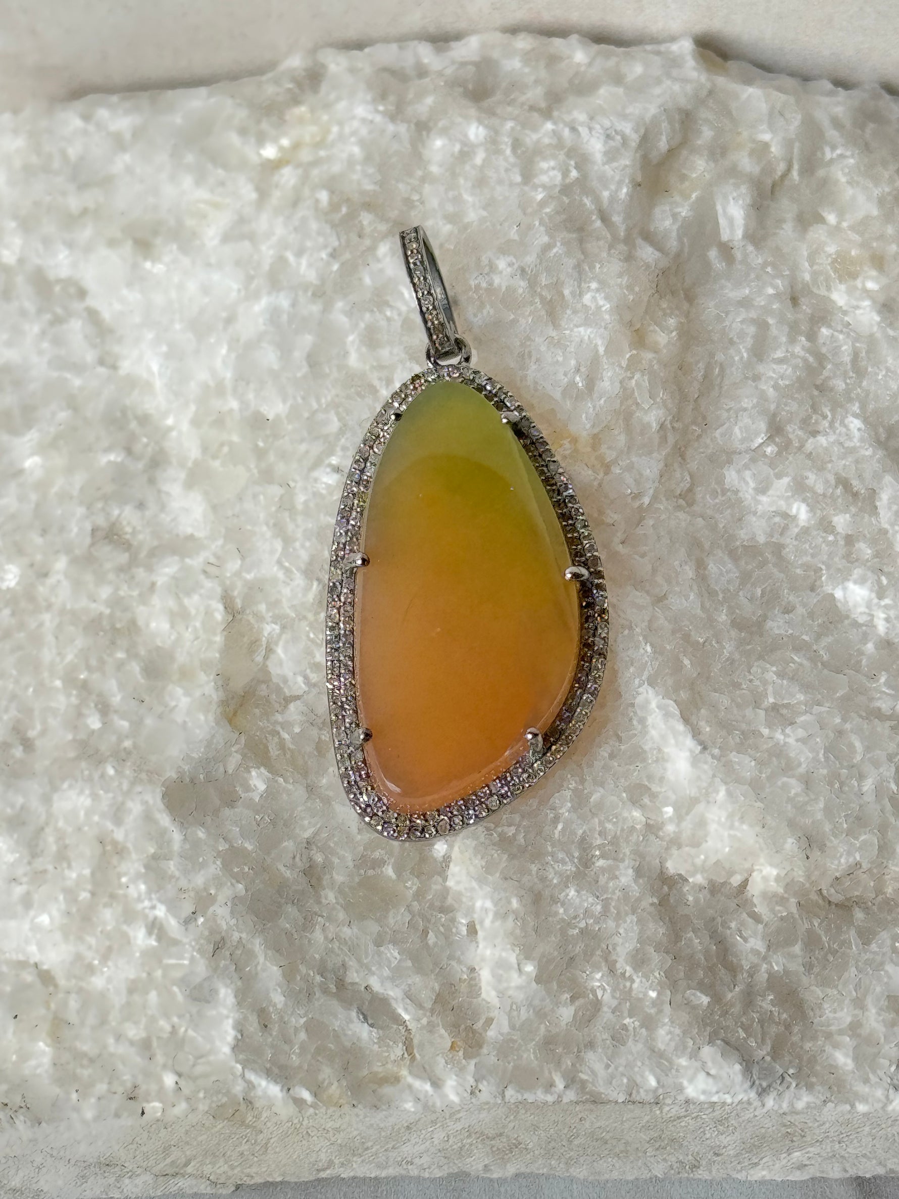 Rare Hydrogrossular Orange Garnet Diamond Pendant | Ulka Rocks