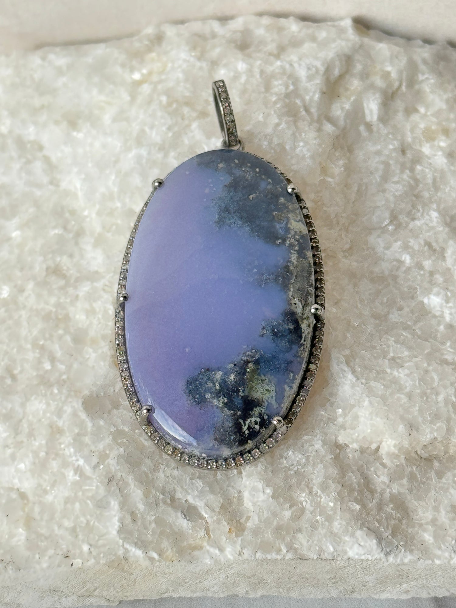Lavender Moss Purple Agate Diamond Pendant | Ulka Rocks