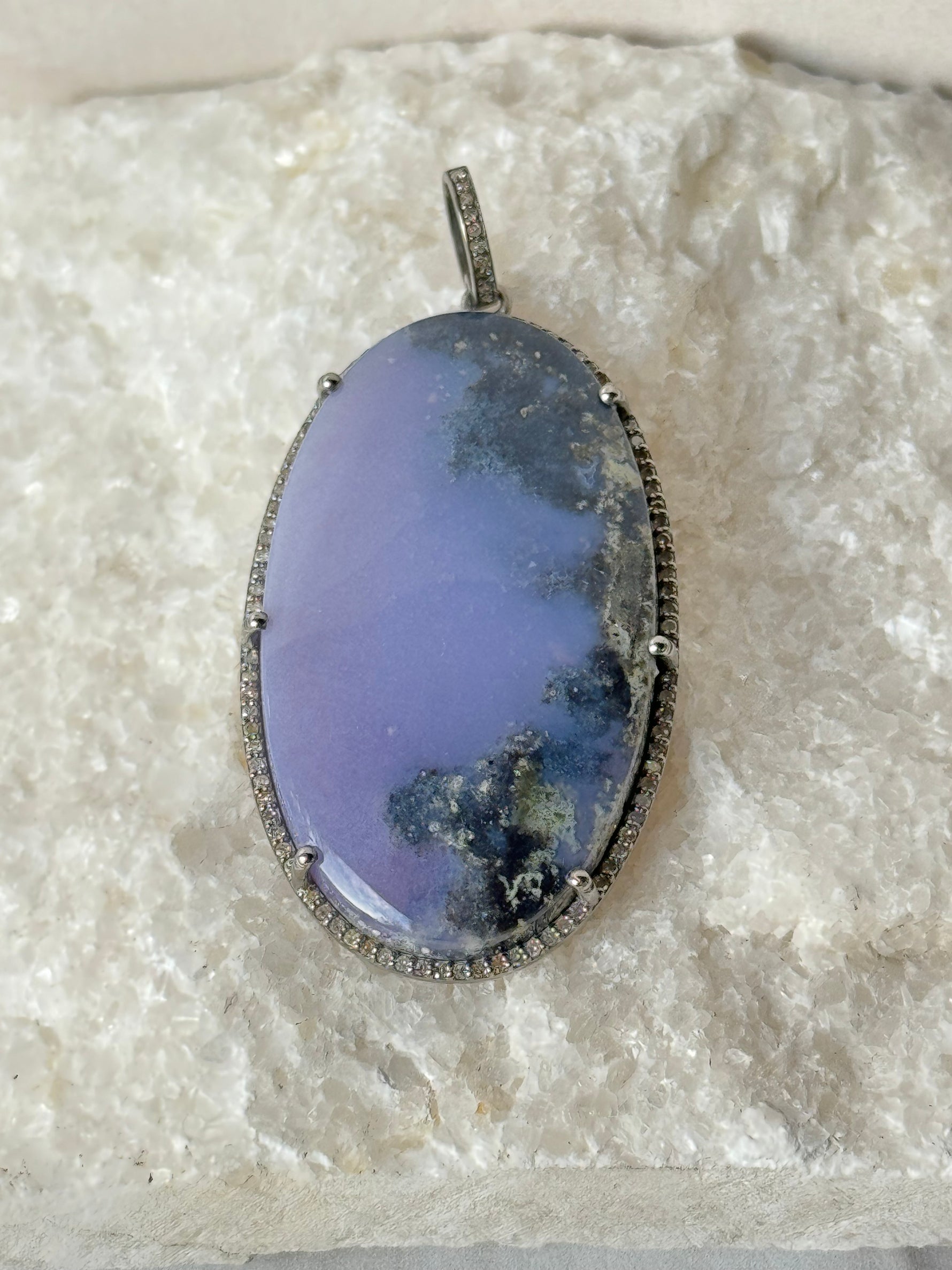 Lavender Moss Purple Agate Diamond Pendant | Ulka Rocks