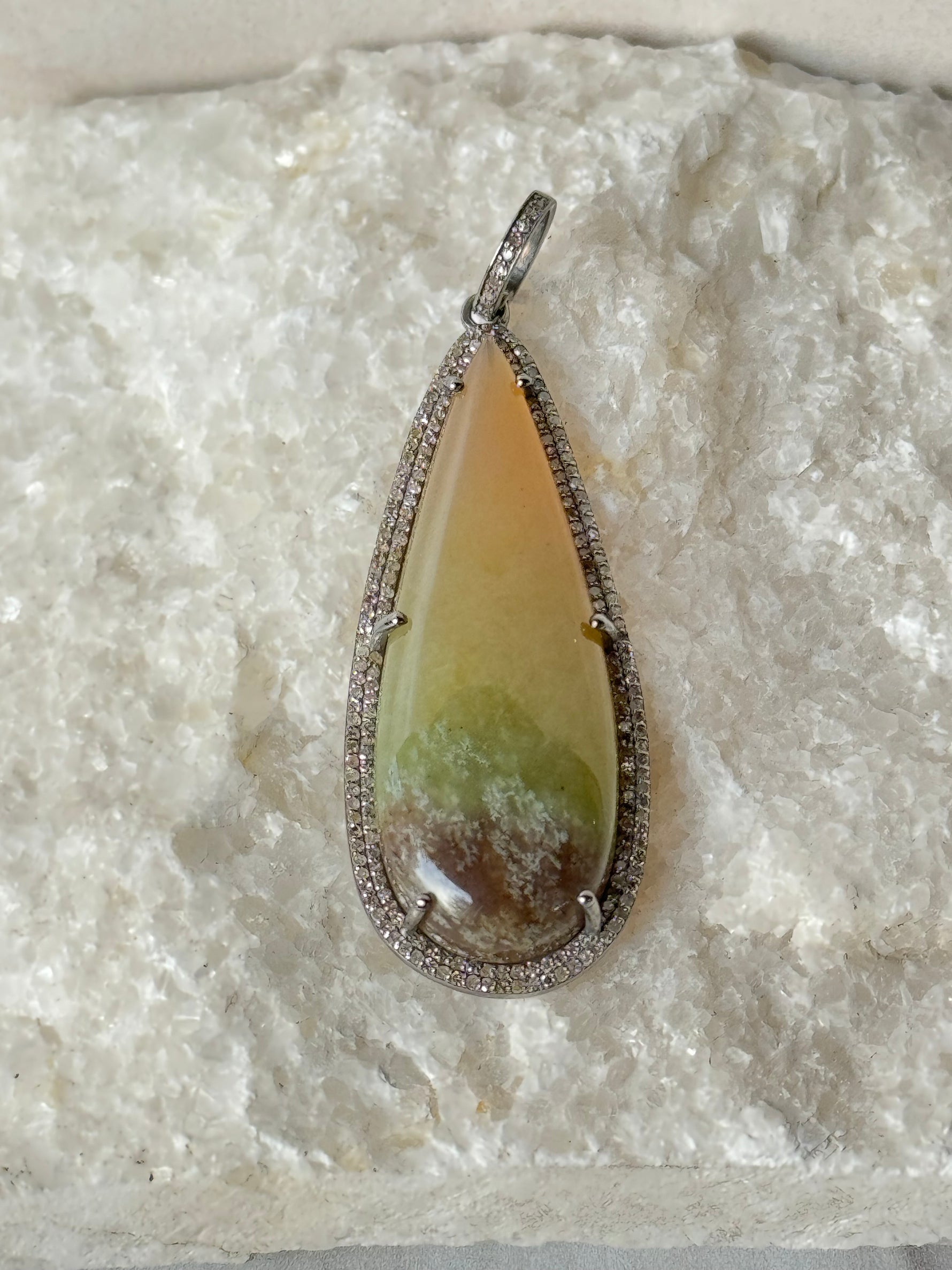 Rare Hydrogrossular Orange Garnet Diamond Pendant | Ulka Rocks