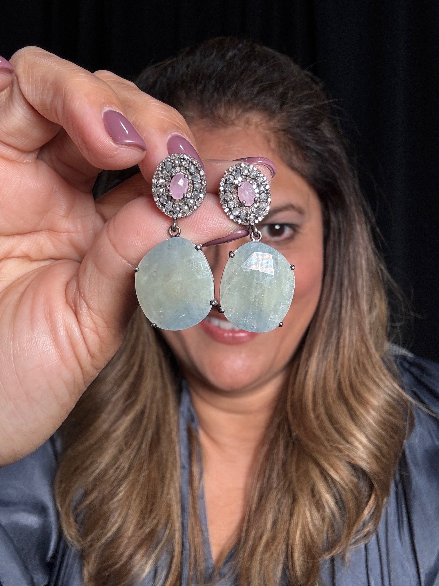 Pink Sapphire & Diamond Sterling Silver Drop | Ulka Rocks