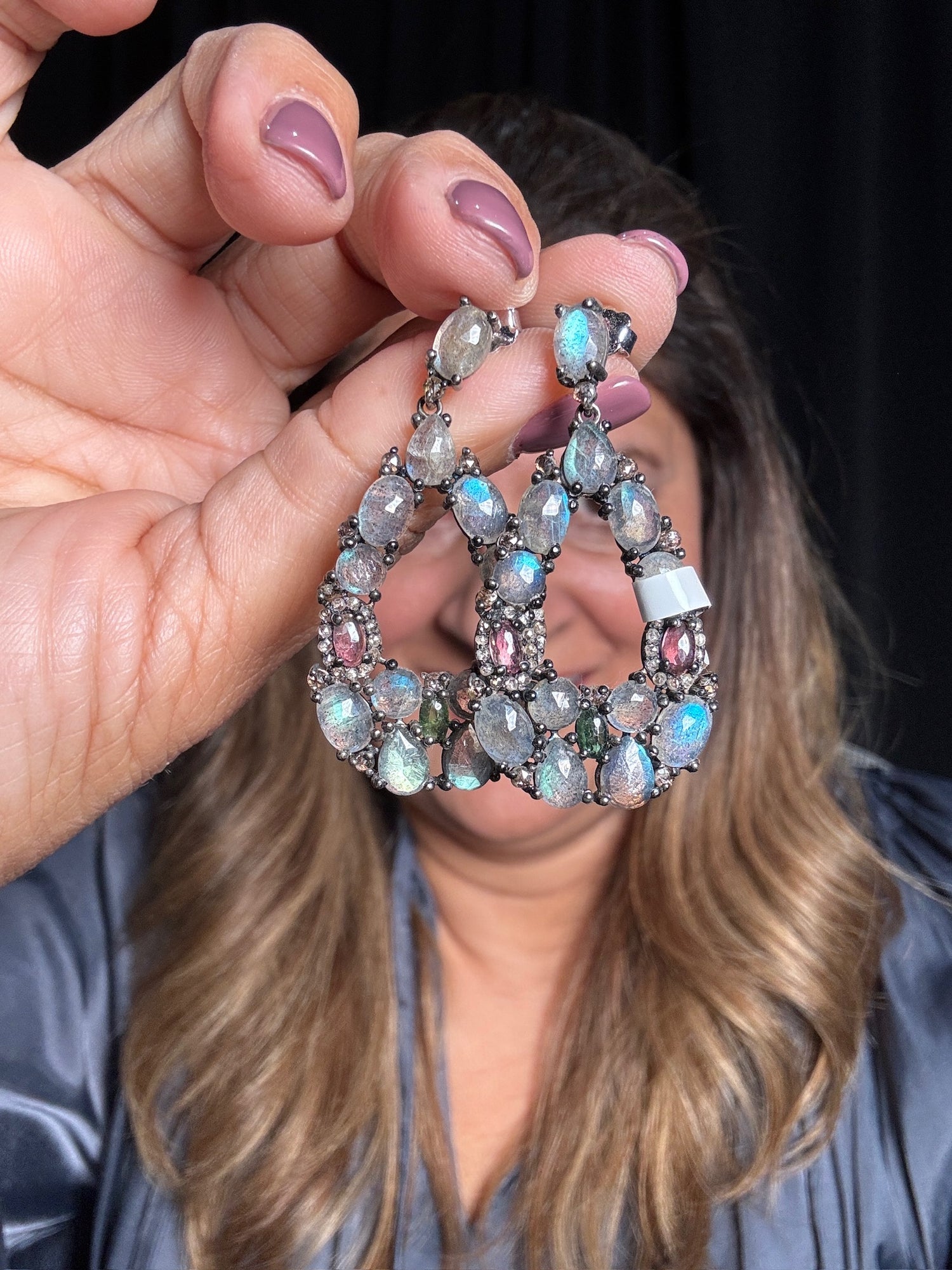 Green Labradorite & Diamond Sterling Silver Drop | Ulka Rocks