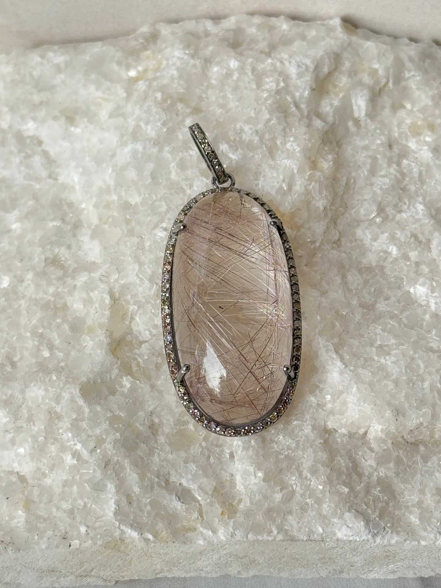 Unique Pink Copper Rutile Brown Quartz Diamond Pendant | Ulka Rocks