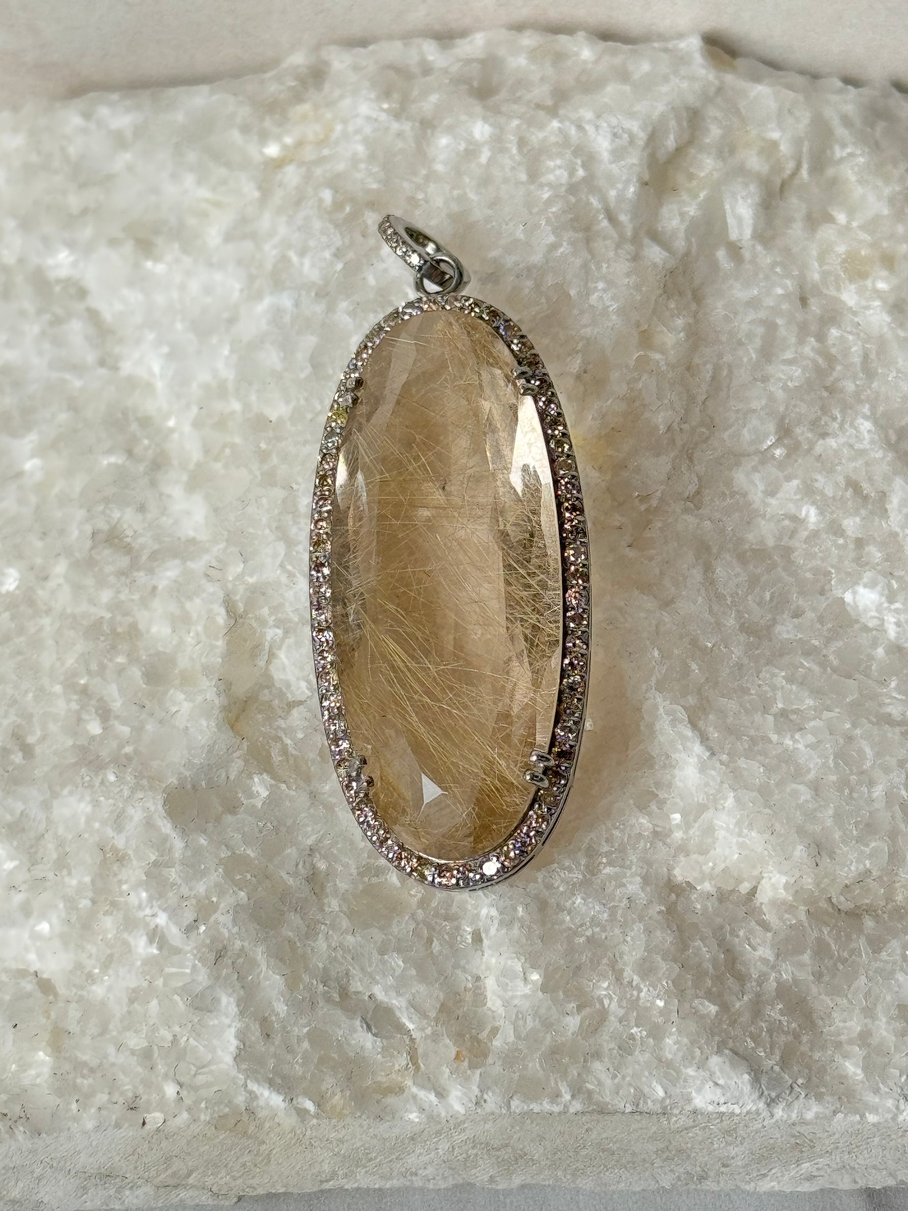 Champagne Rutile Brown Quartz Diamond Pendant | Ulka Rocks