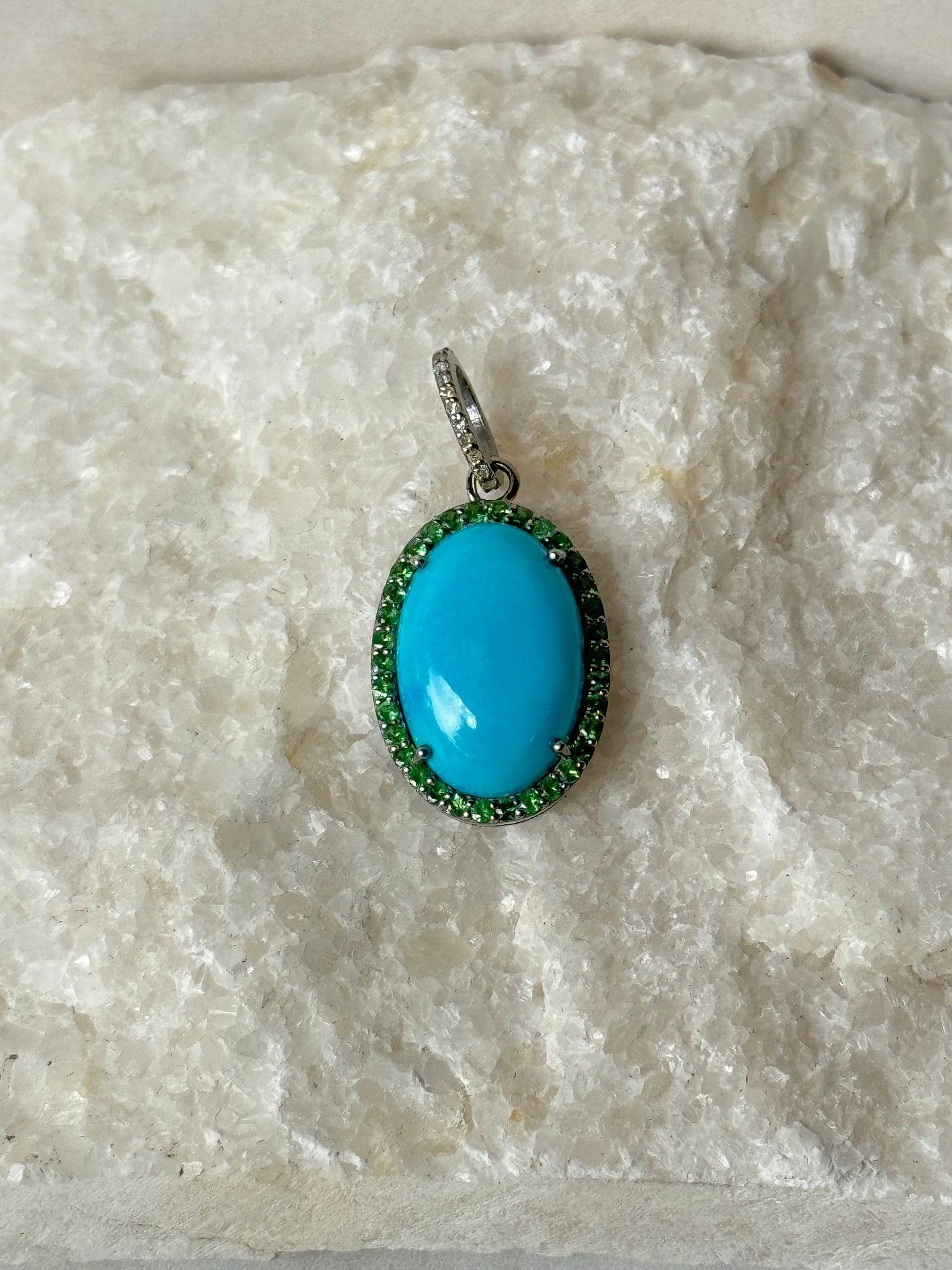 Sleeping Beauty Green Turquoise Tsavorite Pendant | Ulka Rocks
