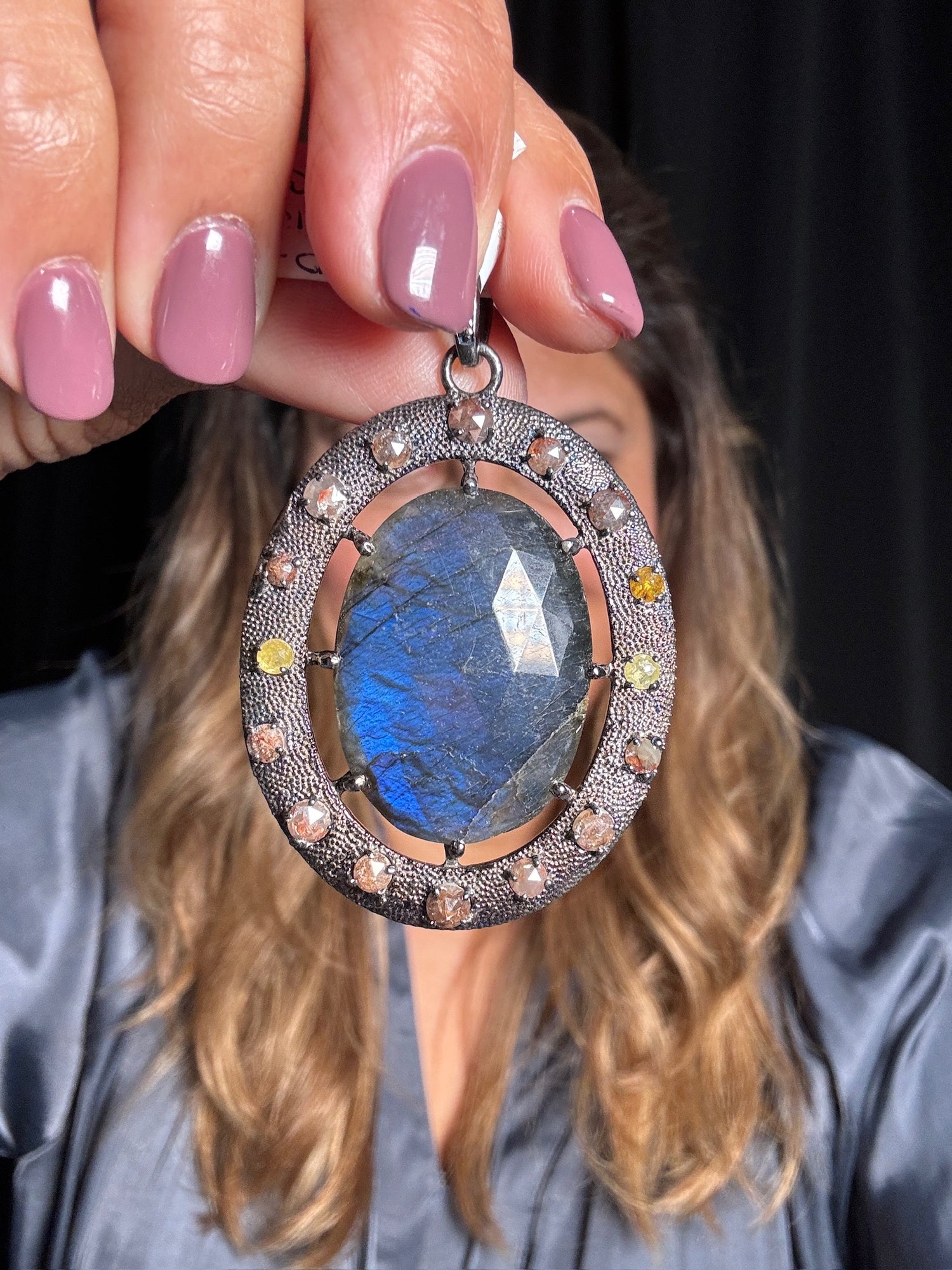 Green Labradorite and Diamond Pendant | Ulka Rocks