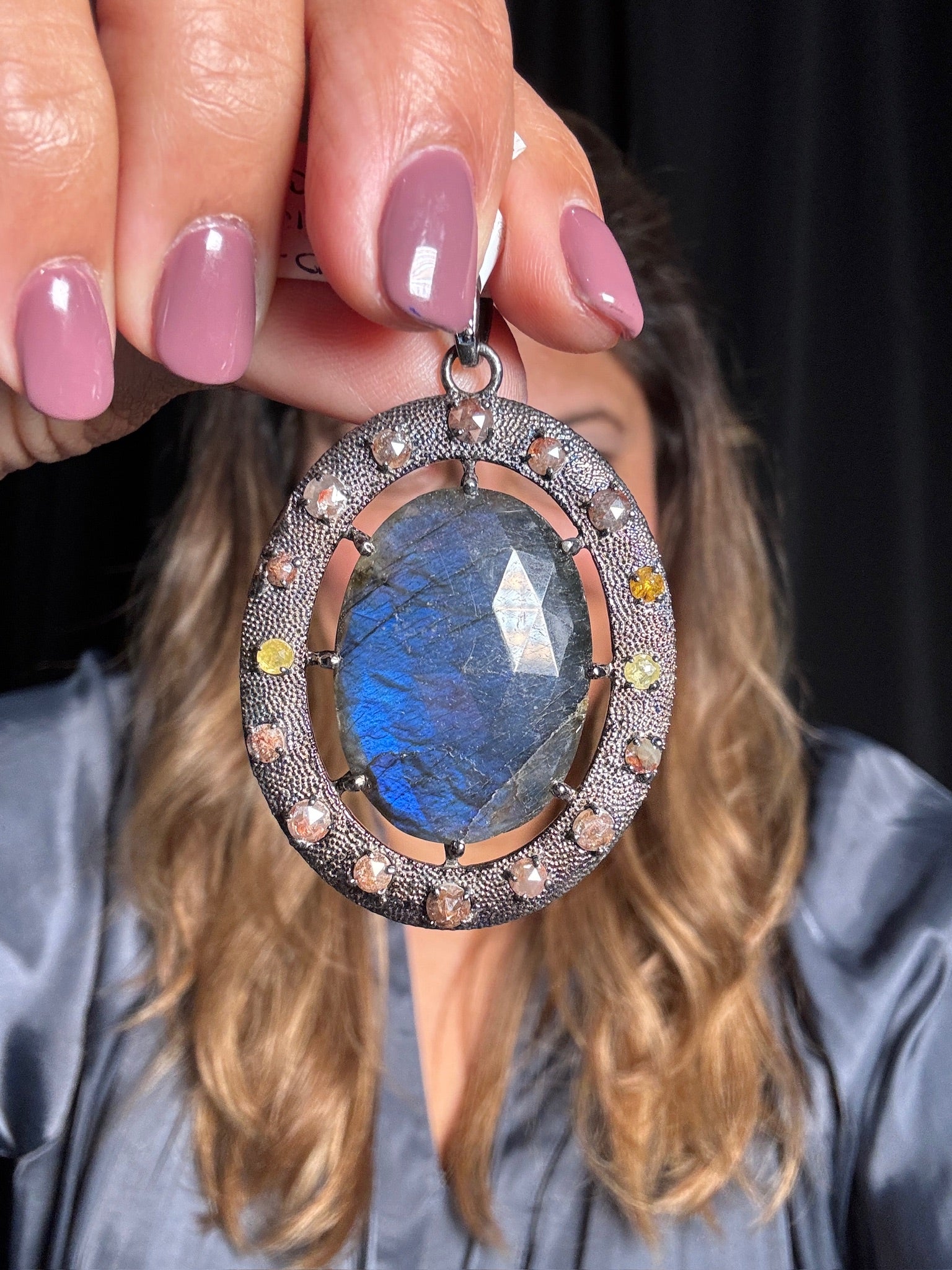Green Labradorite and Diamond Pendant | Ulka Rocks