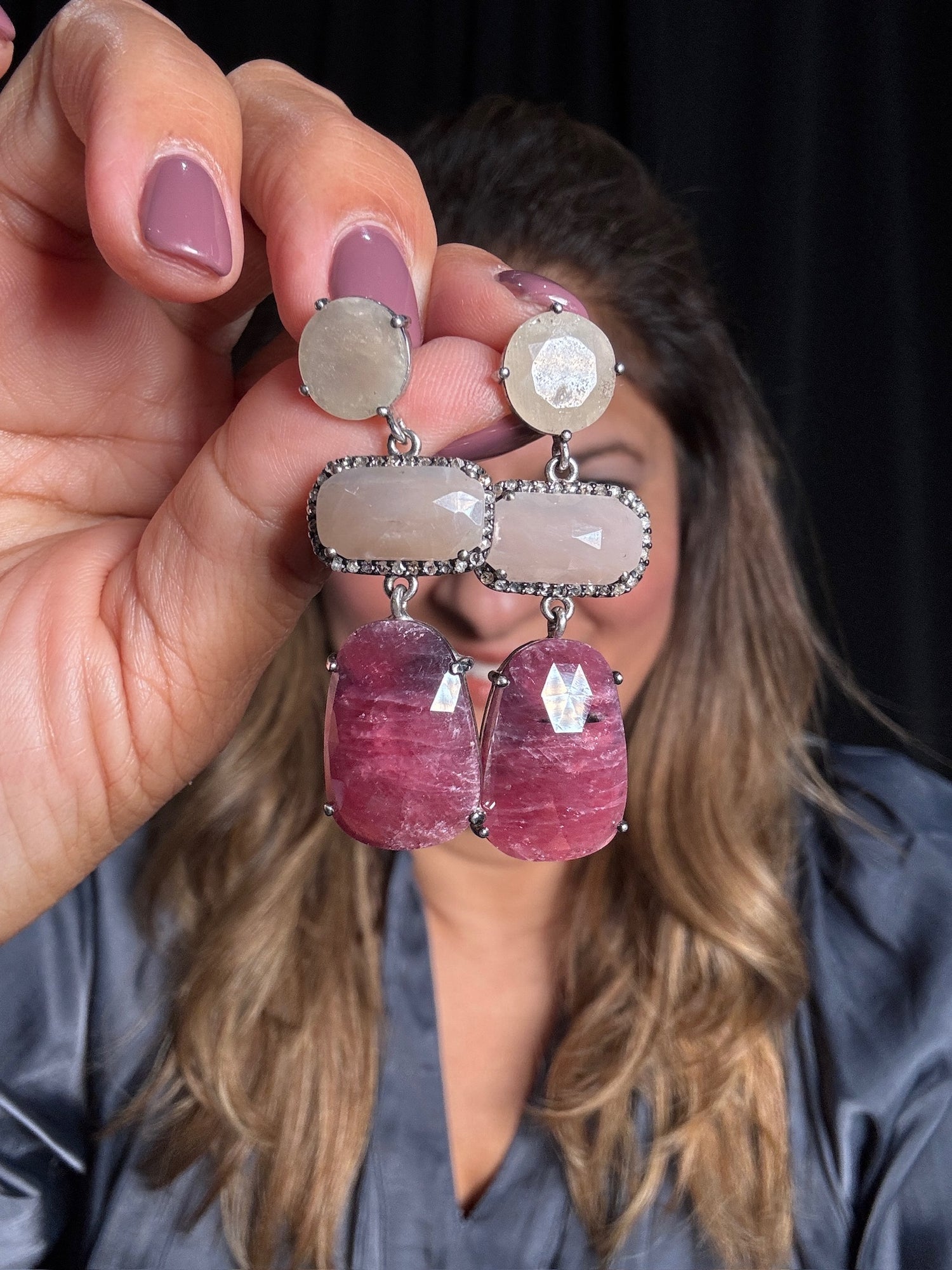 Pink Sapphire & Diamond Sterling Silver Drop | Ulka Rocks