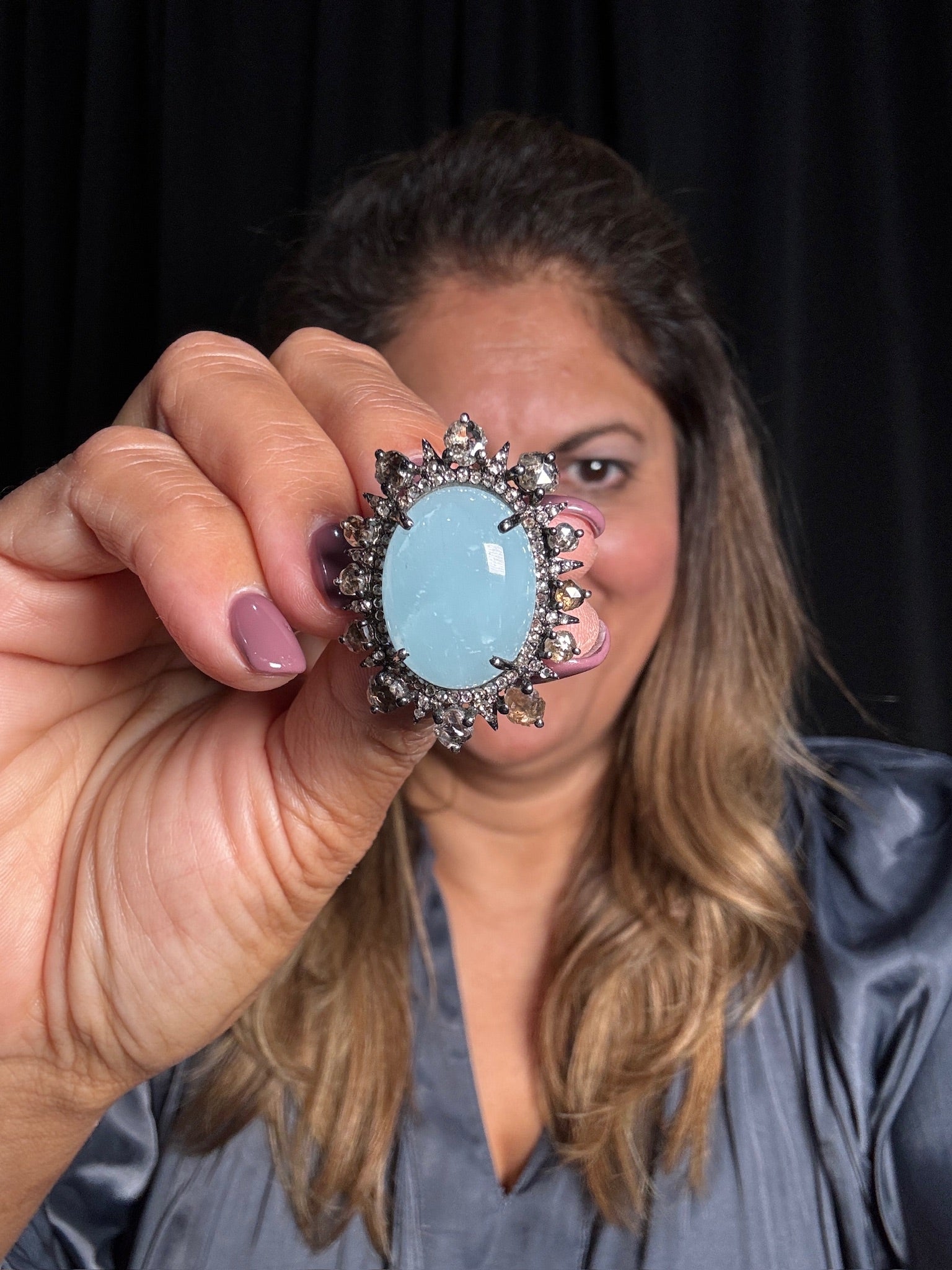 Blue Aquamarine and Diamond Ring | Ulka Rocks