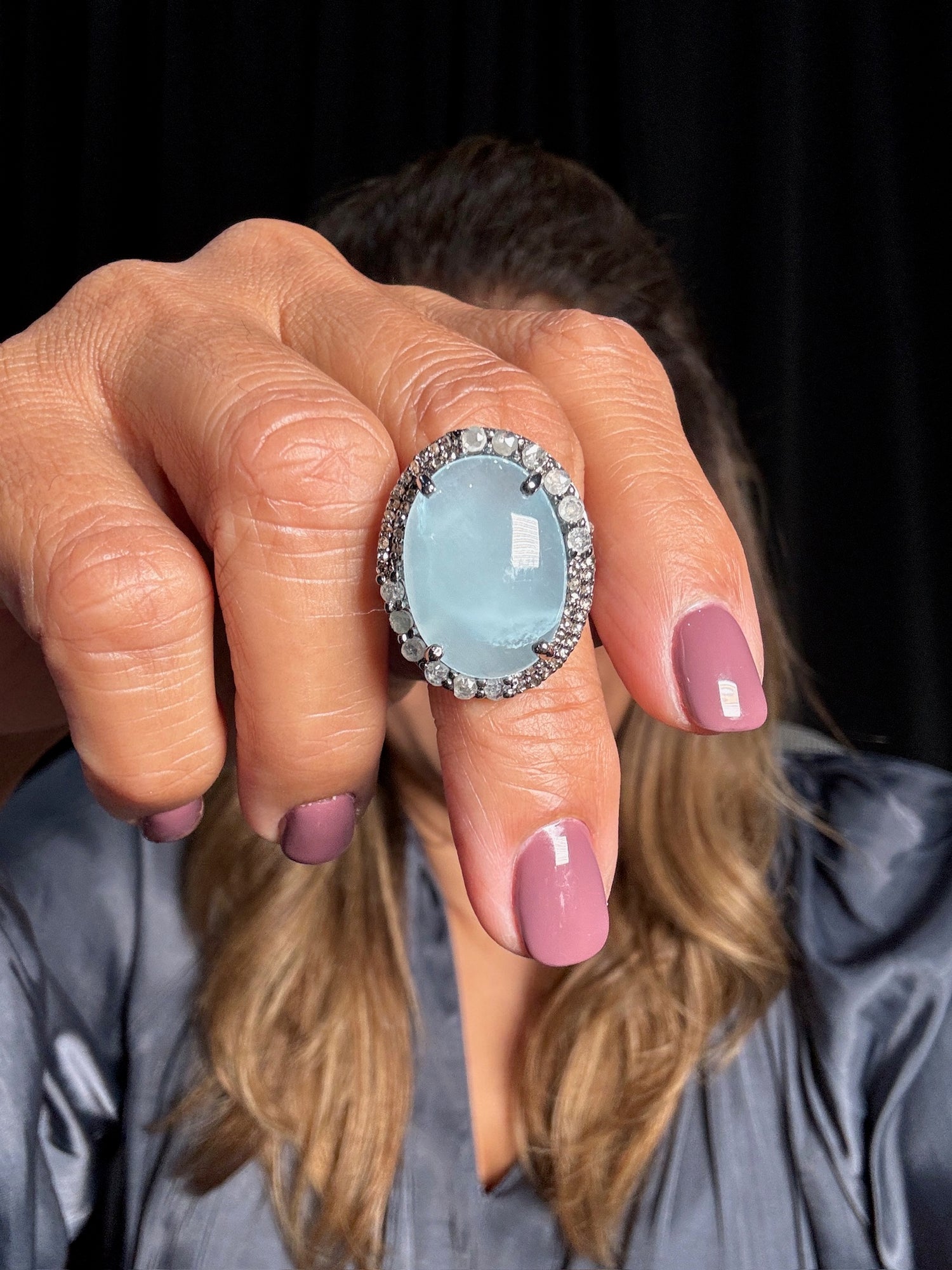 Aquamarine and Diamond ring in Sterling Silver by Ulka Rocks