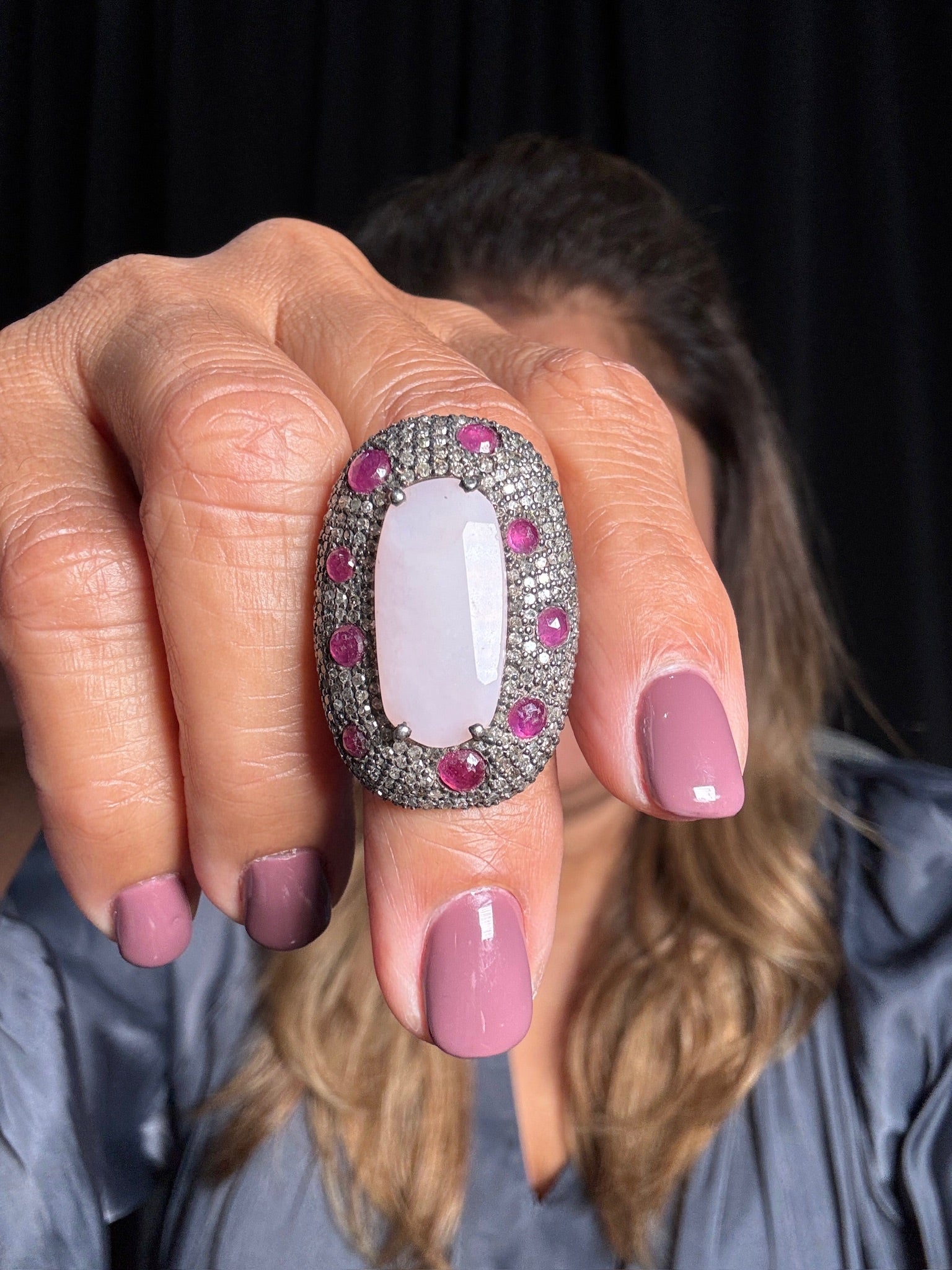 Pink Red Opal and Ruby and Diamond Ring | Ulka Rocks