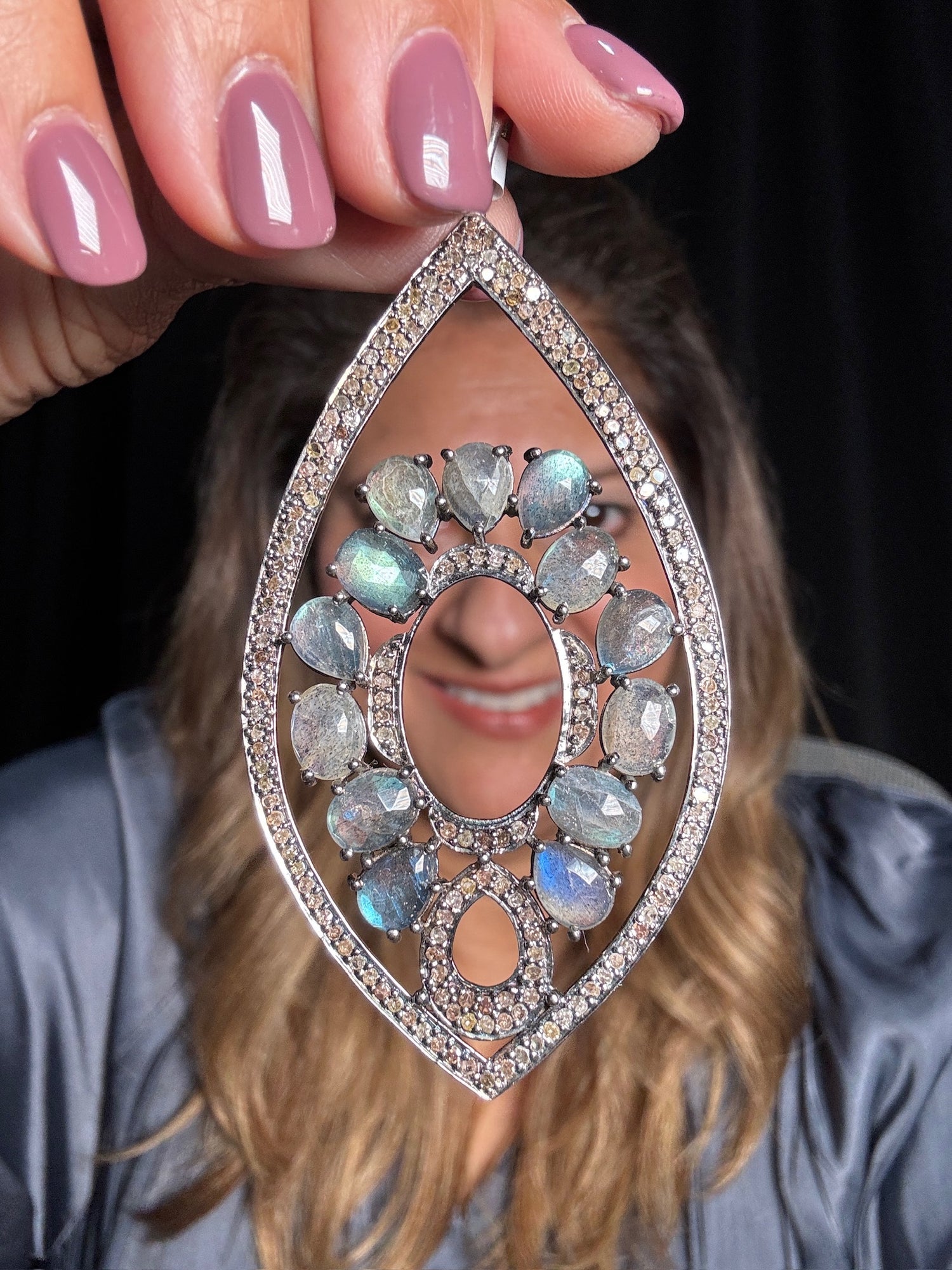 Green Labradorite & Diamond Sterling Silver Pendant | Ulka Rocks