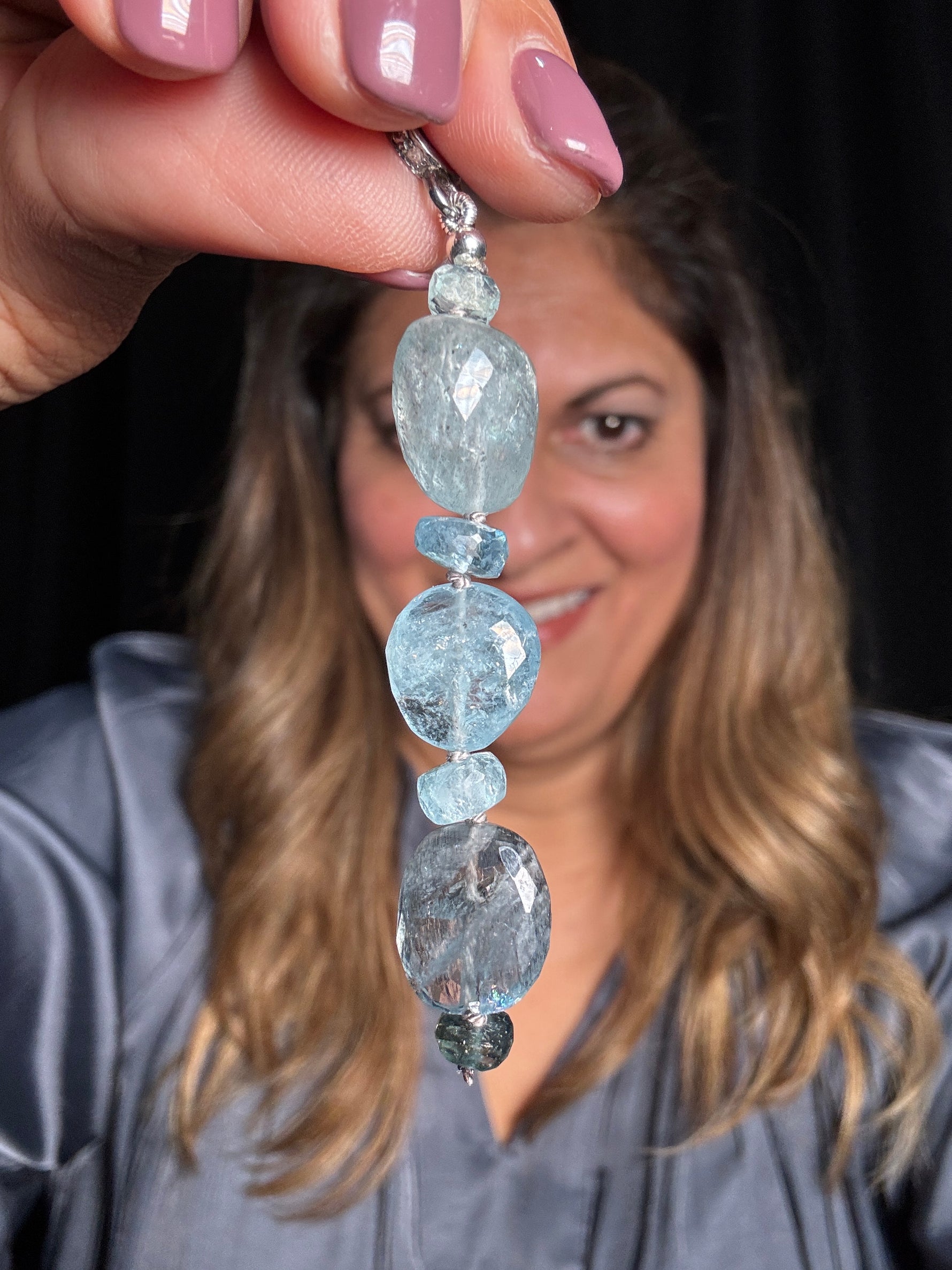 Unique Blue Aquamarine Nuggets Drop Pendants | Ulka Rocks
