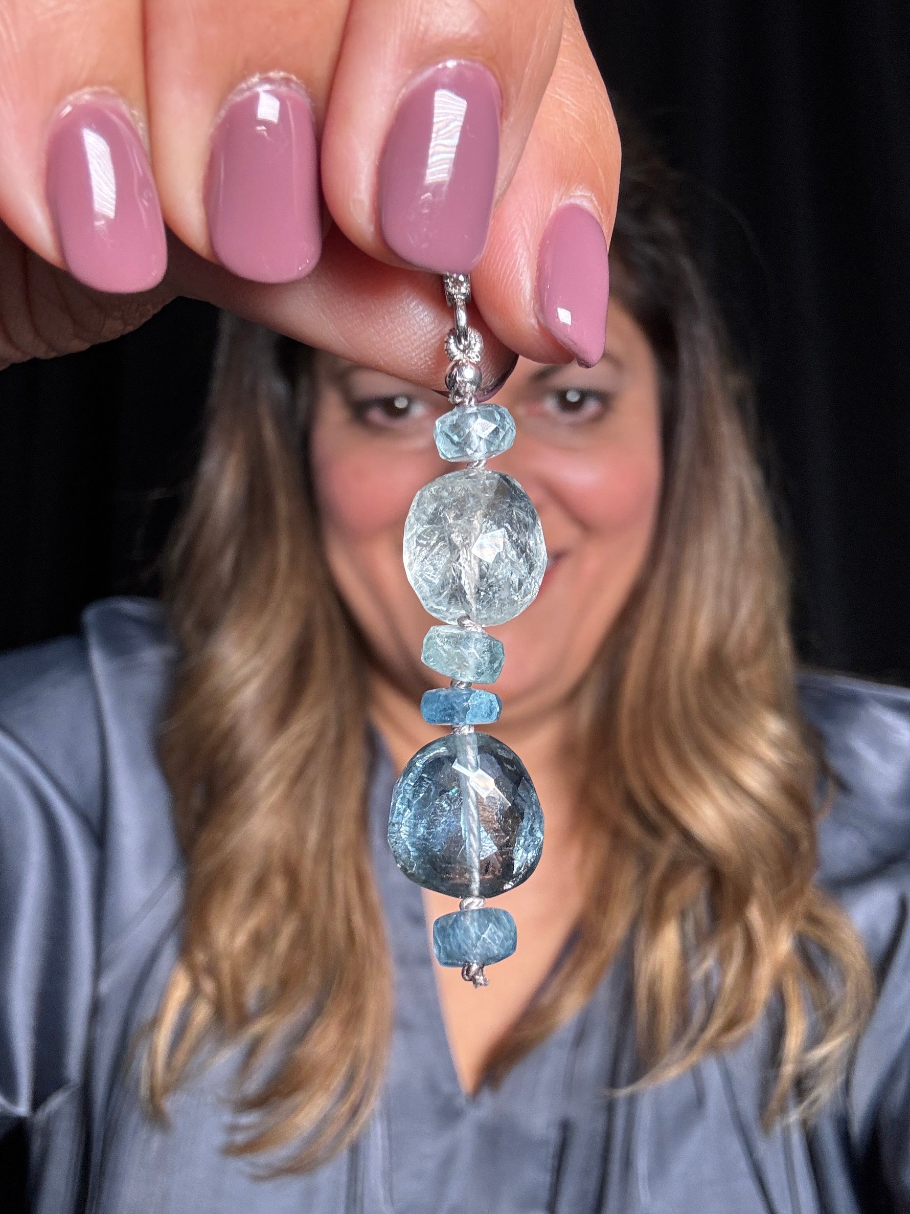 Unique Blue Aquamarine Nuggets Drop Pendants | Ulka Rocks