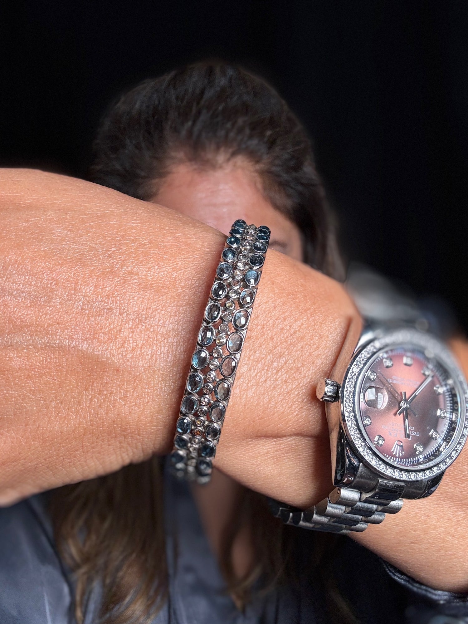 London Blue Topaz and Diamond bracelet in Sterling Silver by Ulka Rocks