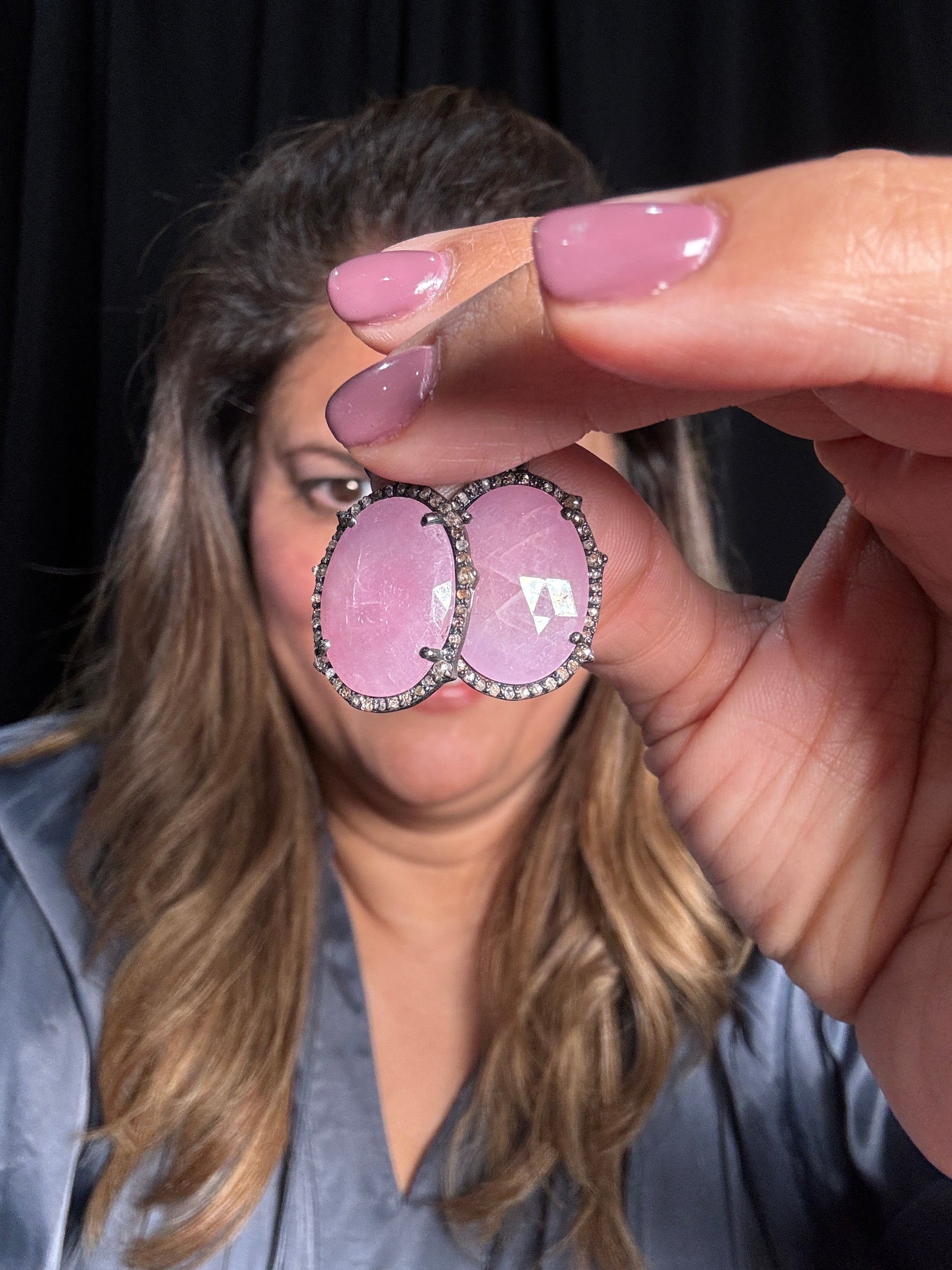 Pink Sapphire & Diamond Sterling Silver Drop | Ulka Rocks