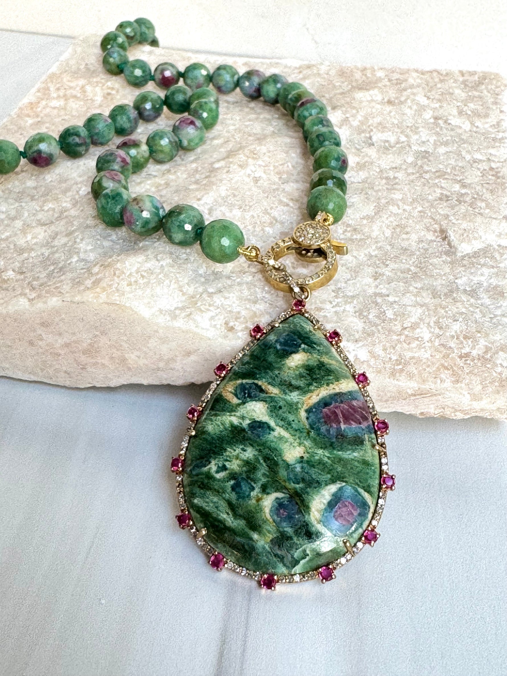 Pink Ruby Zoisite Necklace and Pendant Set | Ulka Rocks
