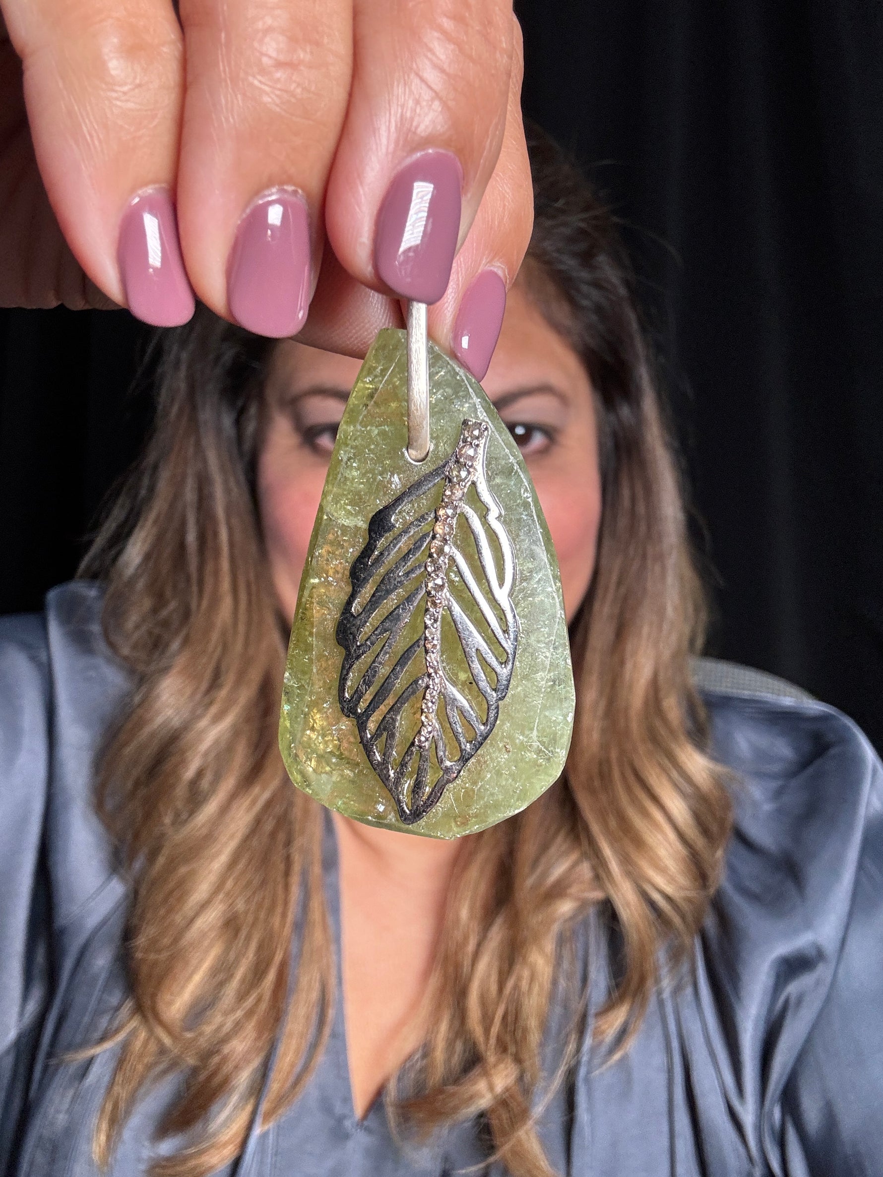 Green Green Tourmaline and Leaf Pendant | Ulka Rocks