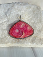 Argentine Red Rhodochrosite Diamond Pendant | Ulka Rocks