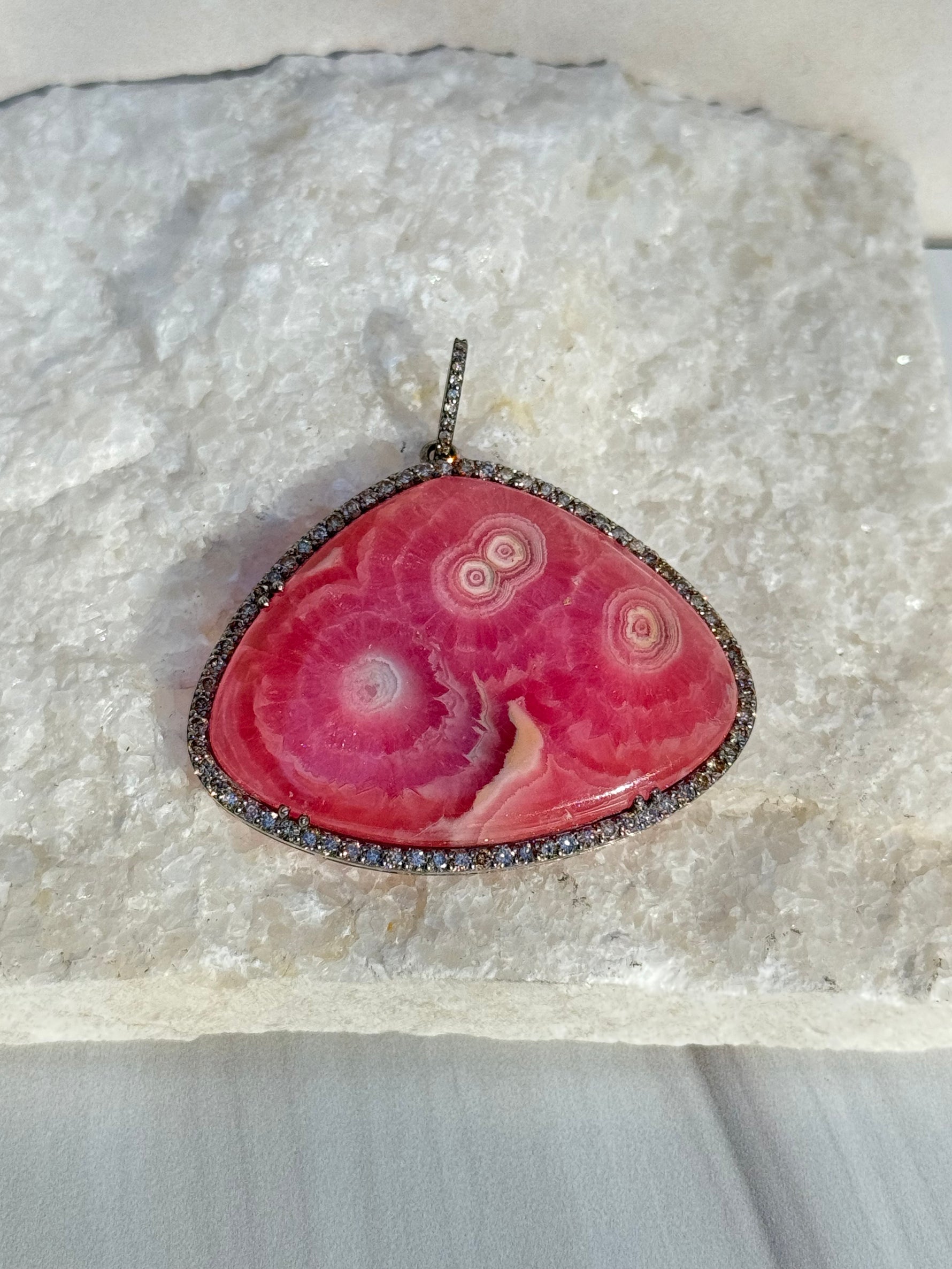 Argentine Red Rhodochrosite Diamond Pendant | Ulka Rocks