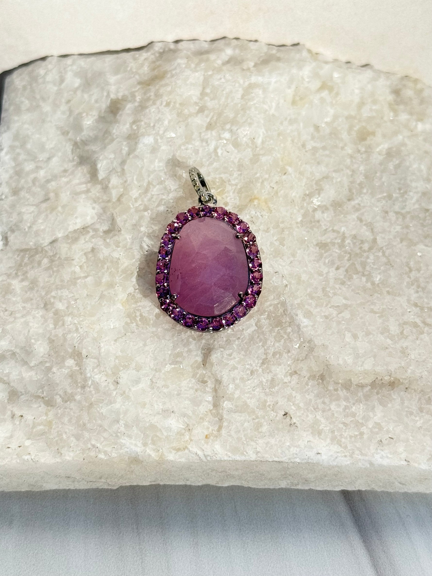 Reserved: Raw To Radiant Pink Gray Sapphire Pendant | Ulka Rocks