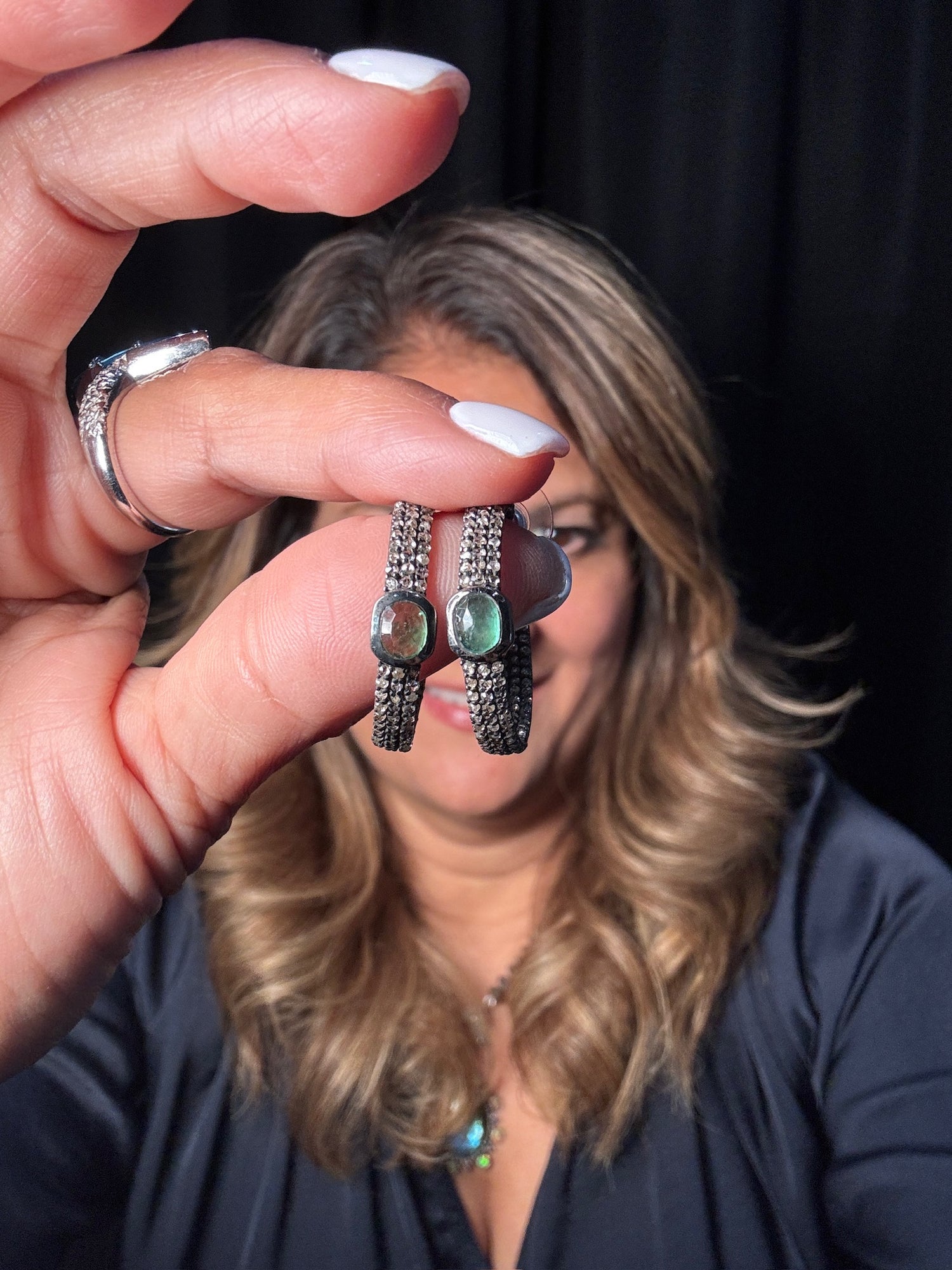 Diamond and Emerald earrings in Sterling Silver by Ulka Rocks