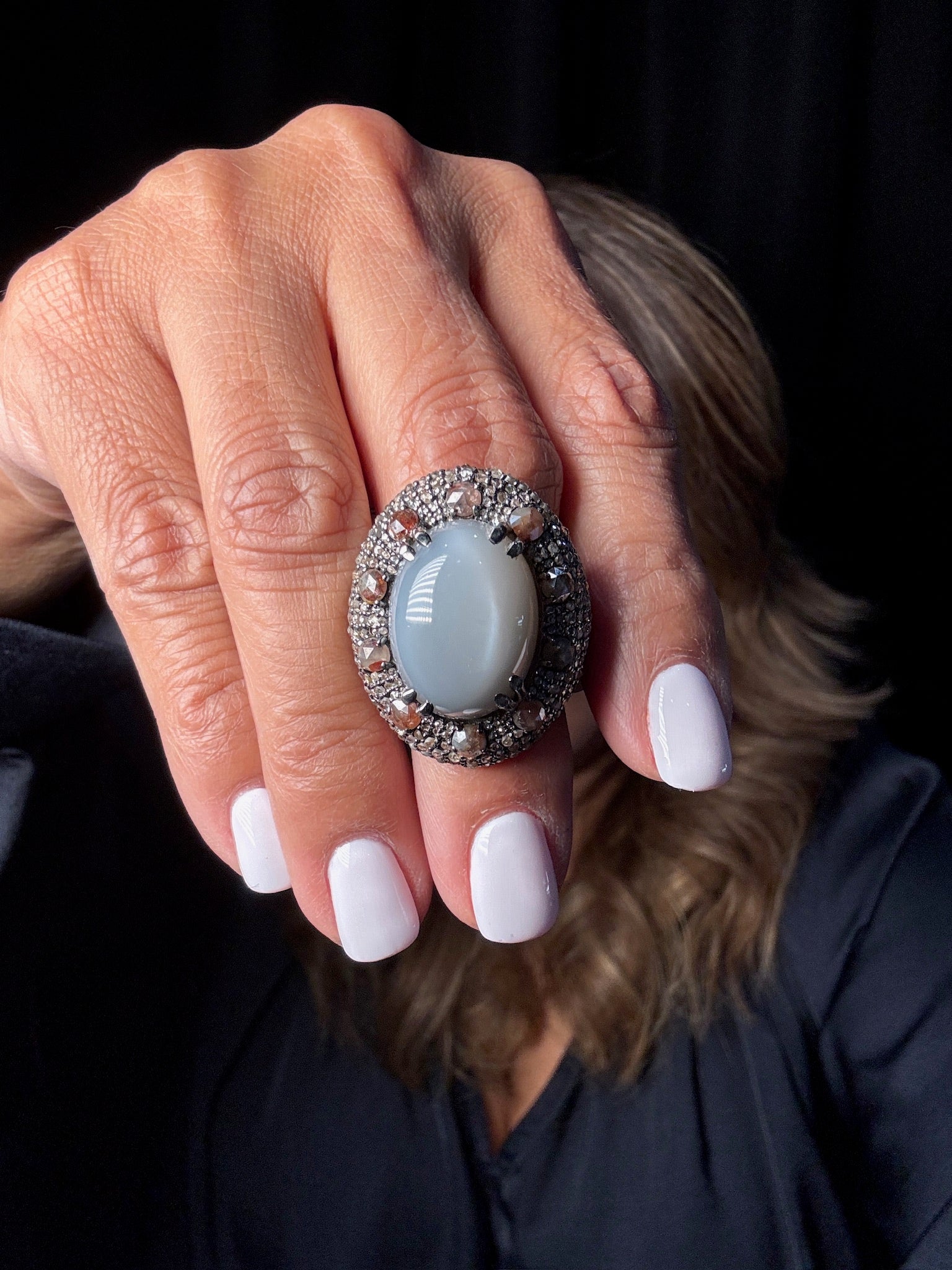 Gray Gray Moonstone and Diamond Ring | Ulka Rocks