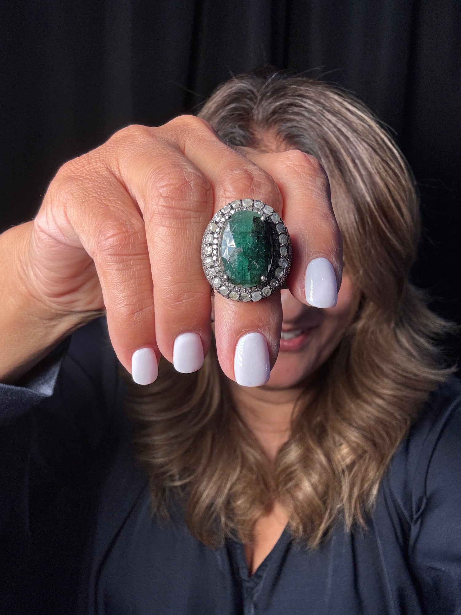 Diamond and Emerald ring in Sterling Silver by Ulka Rocks