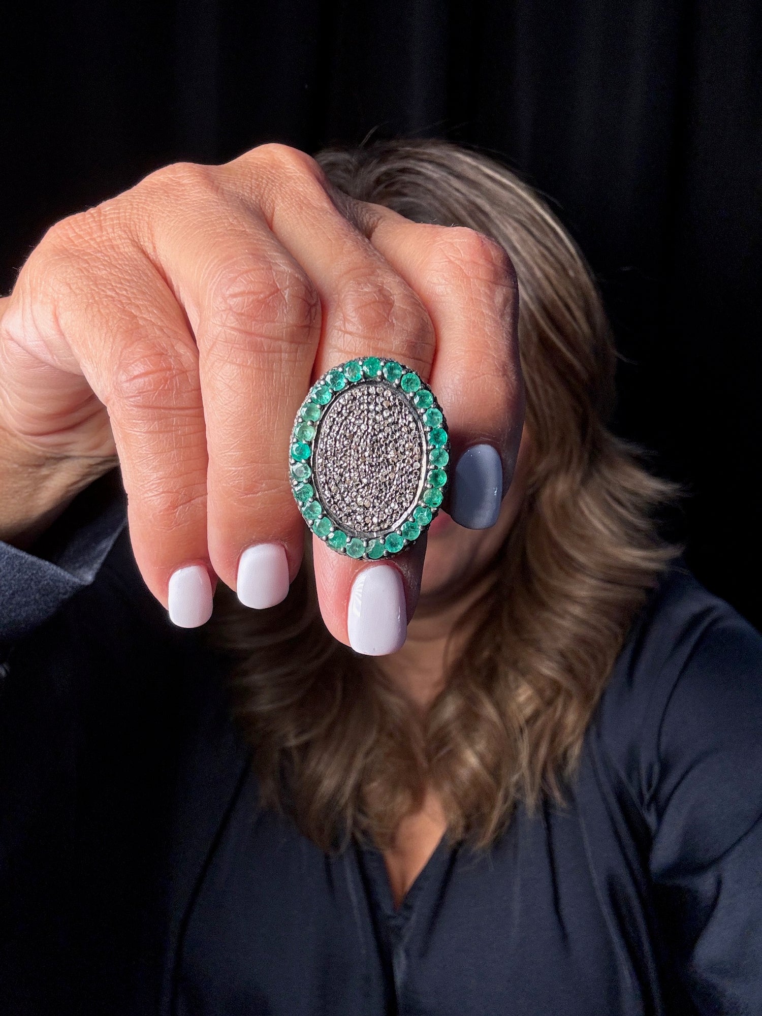 Diamond and Emerald ring in Sterling Silver by Ulka Rocks