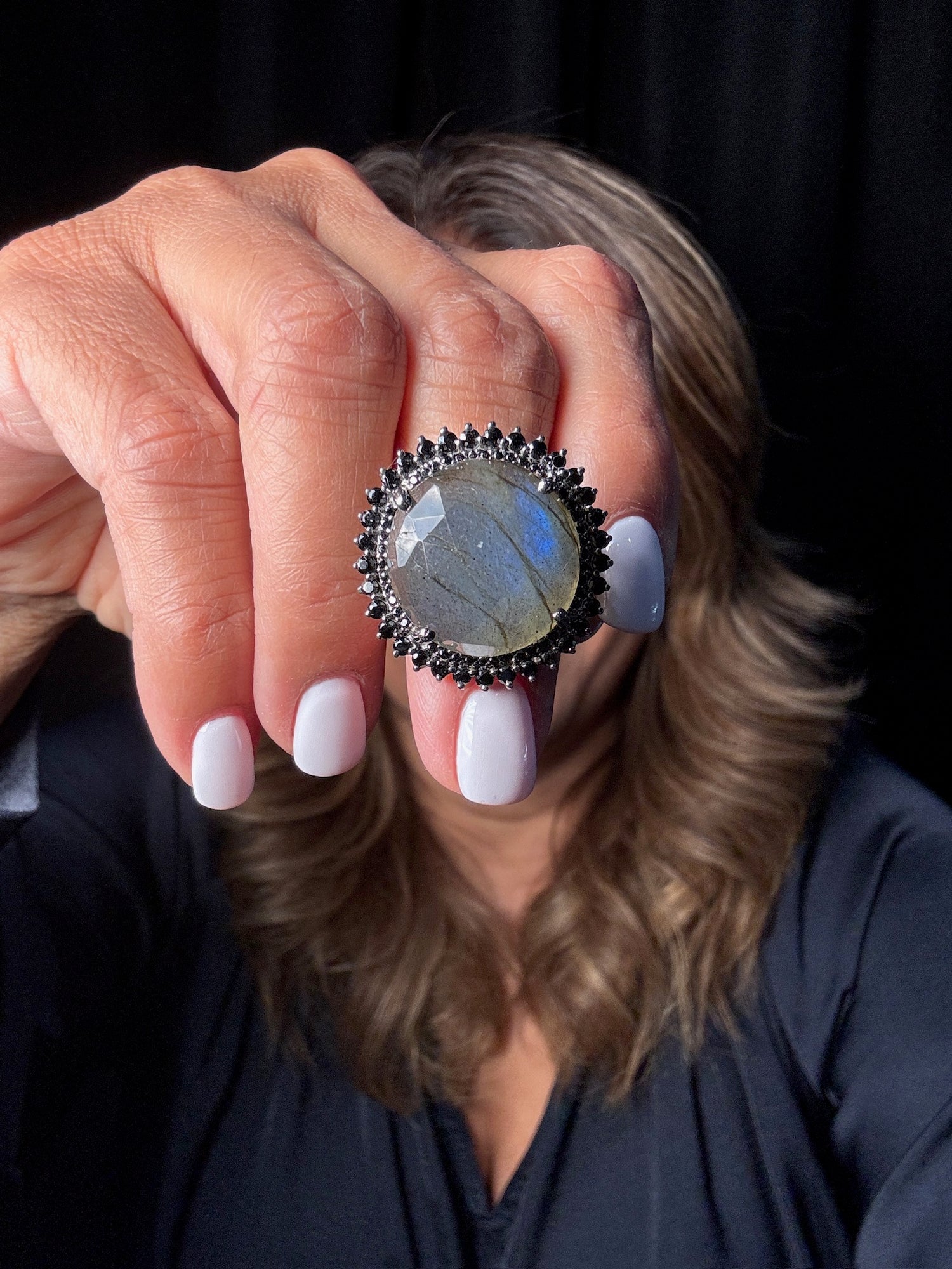 Black Labradorite and Black Spinel Ring | Ulka Rocks